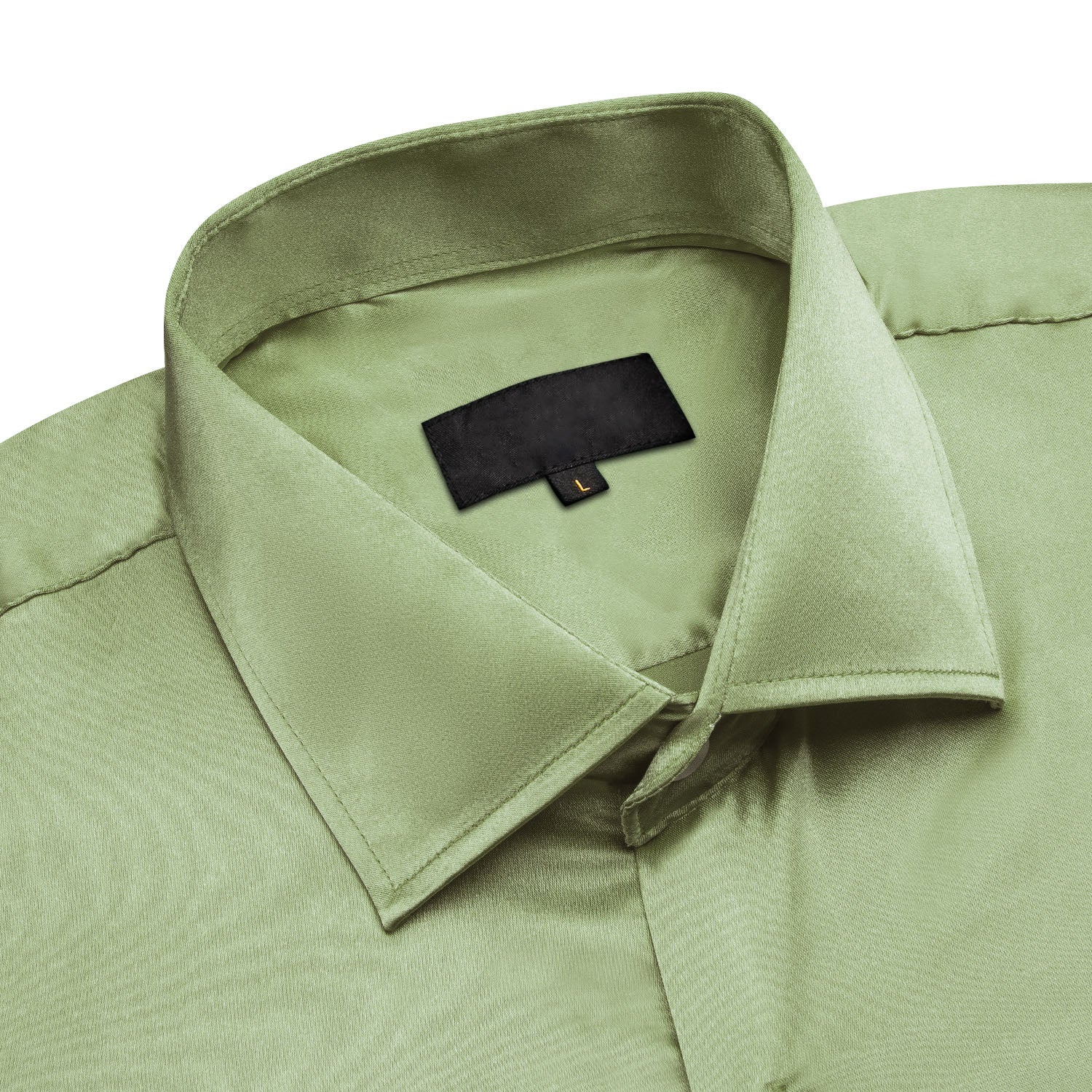 Avocado Green Solid Satin Silk Men's Long Sleeve Business Shirt