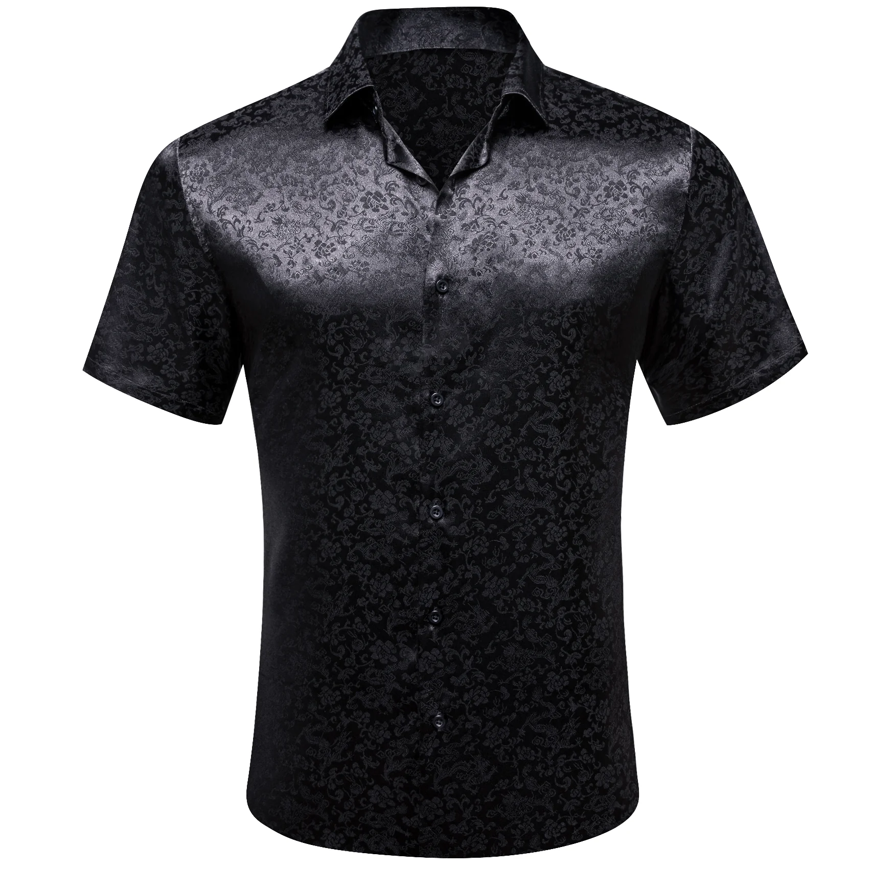 Black Floral Silk Men's Short Sleeve Shirt