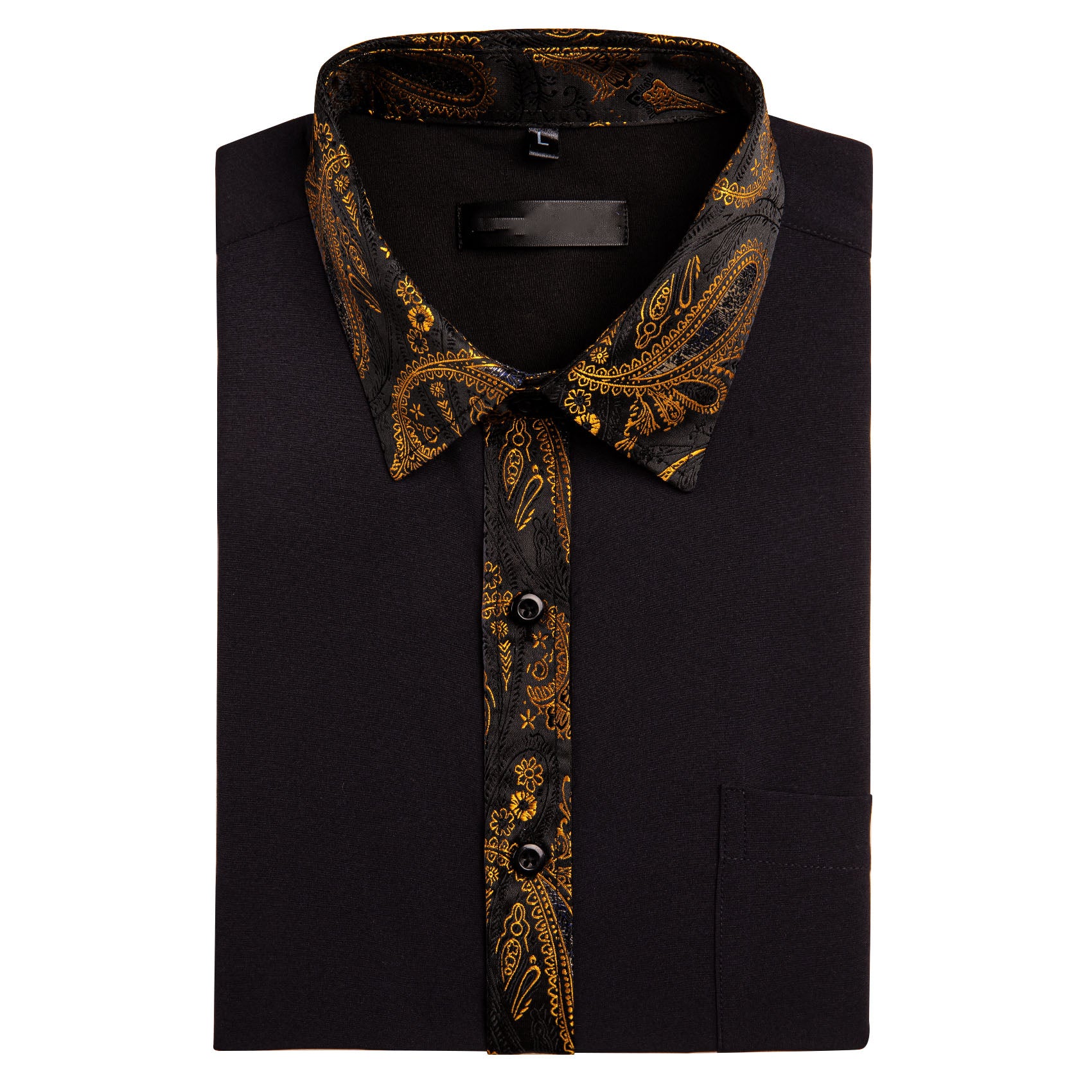 Splicing Style Black with Gold Paisley Flower Edge Men's Long Sleeve Shirt