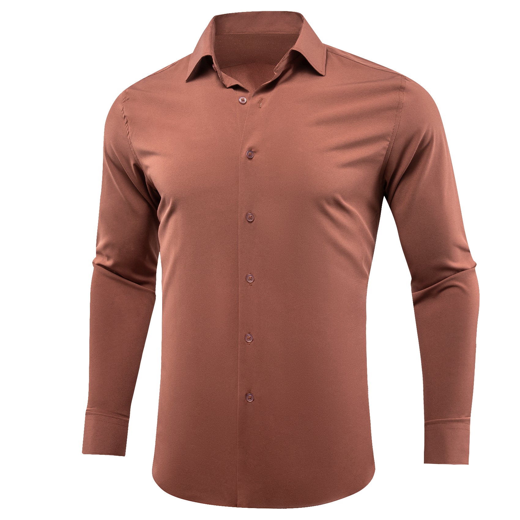 Light Brick Red Solid Silk Men's Long Sleeve Shirt