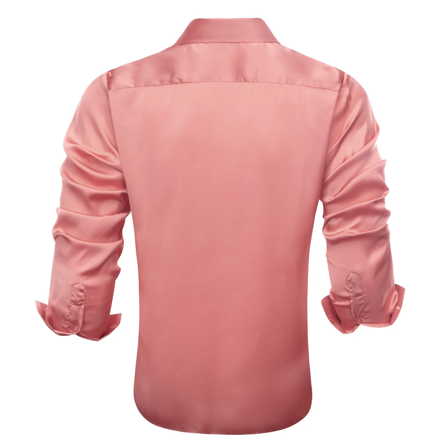 Rose Pink Solid Satin Chiffon Non-stretch Men's Long Sleeve Shirt
