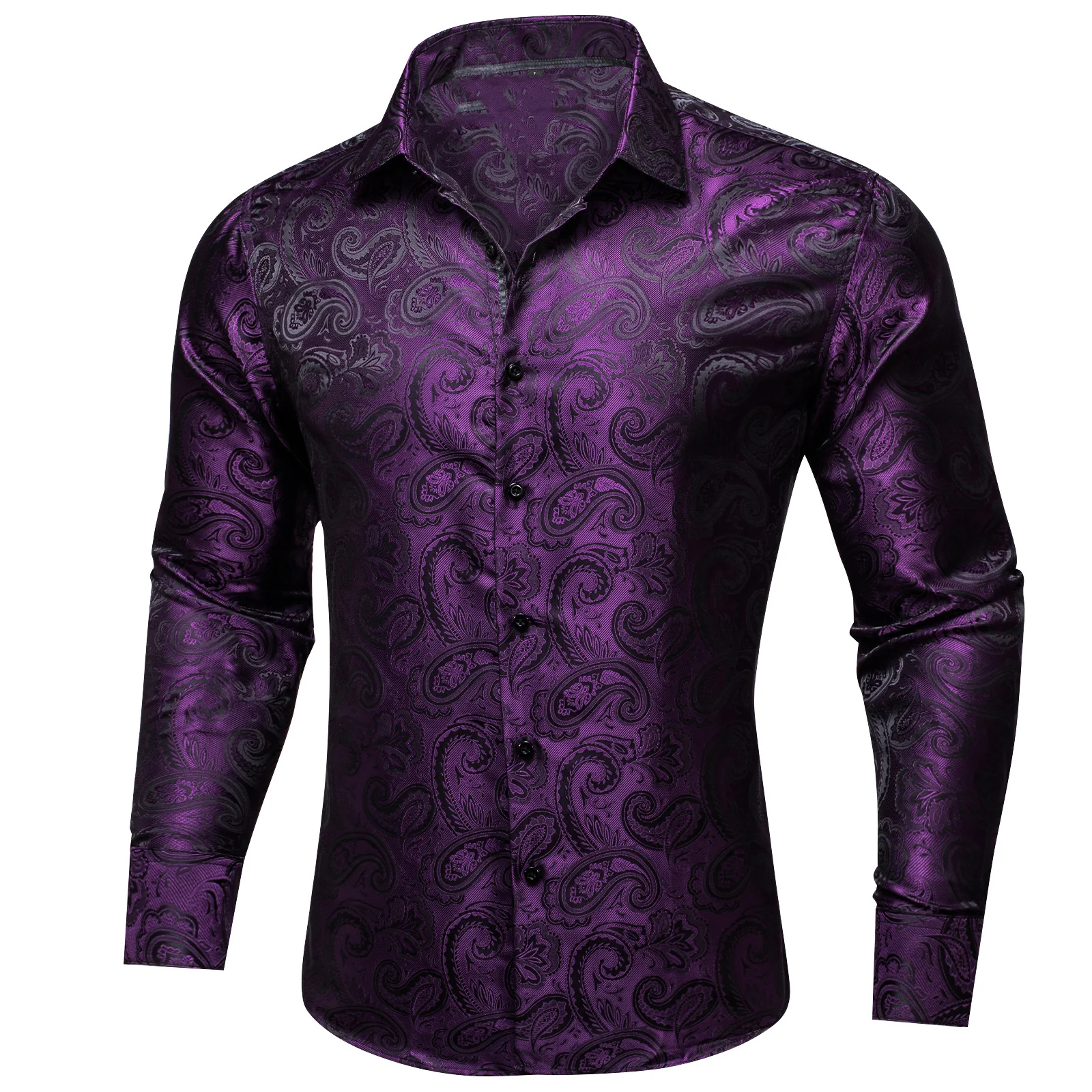 Purple Paisley Silk Men's Long Sleeve Shirt