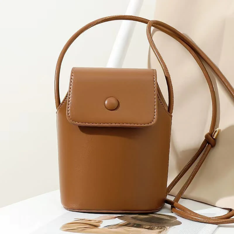 Women Mini Retro Bucket Bag PU Leather Phone Bag Crossbody Bag