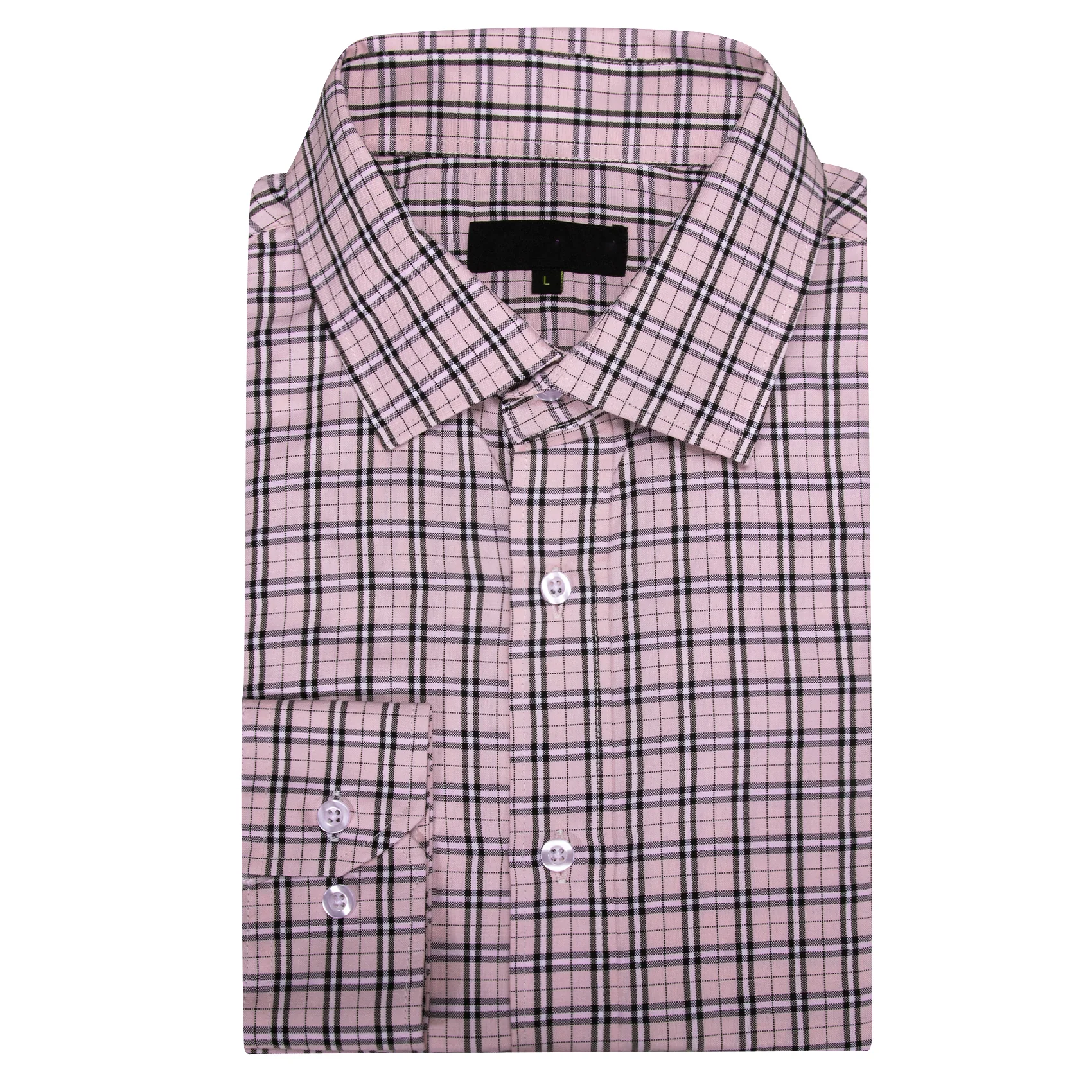 Pink Black Small Plaid Men's Long Sleeve Work Shirt