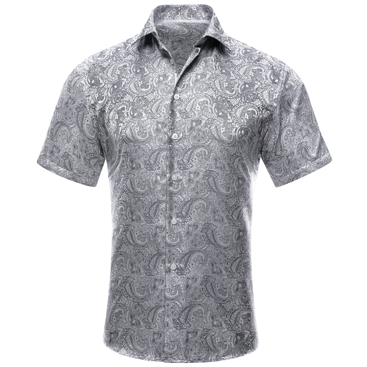 Grey Paisley Silk Men's Short Sleeve Shirt