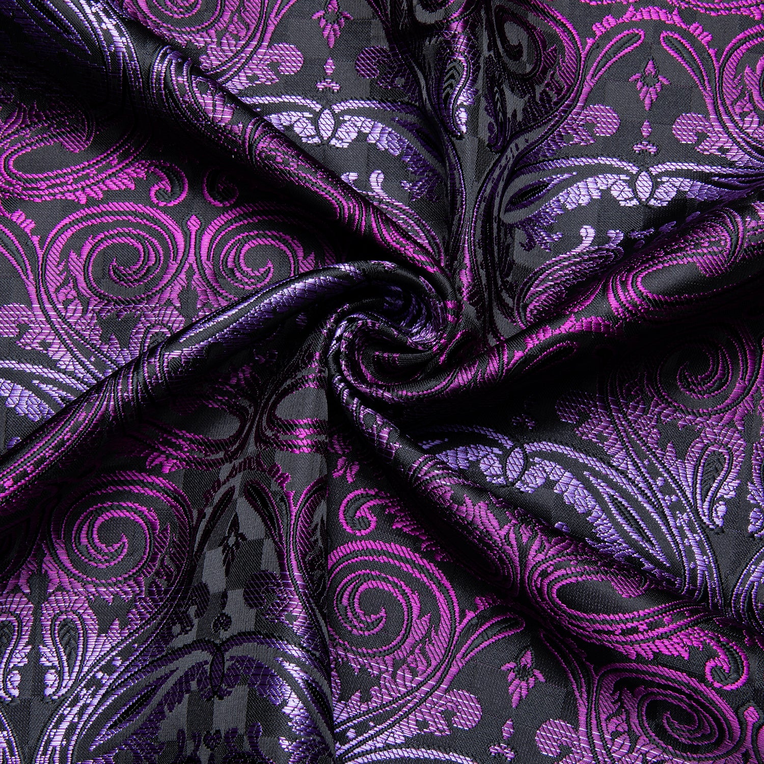 Black Gradient Purple Paisley Silk Men's Long Sleeve Shirt