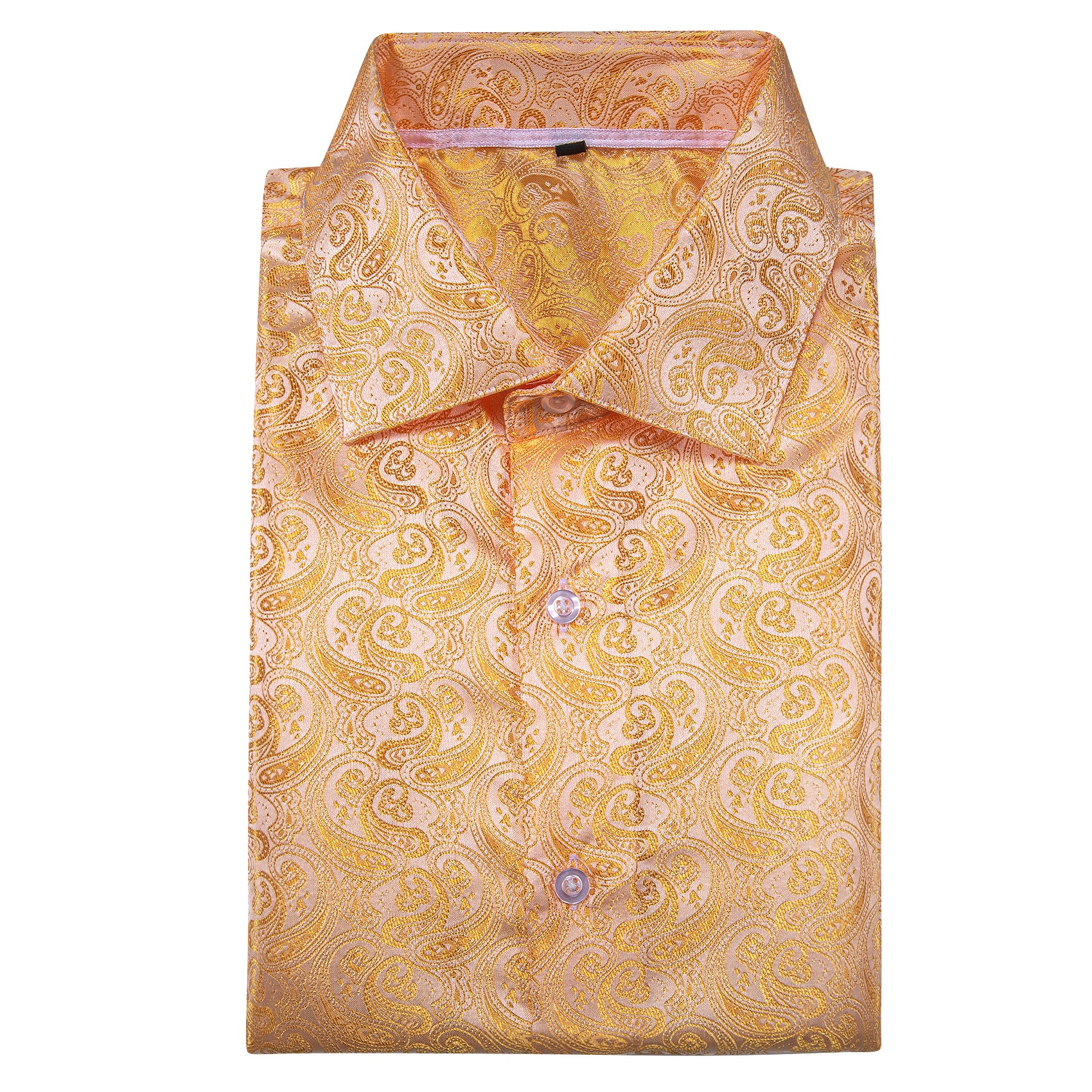 Golden Paisley Pattern Silk Men's Long Sleeve Shirt