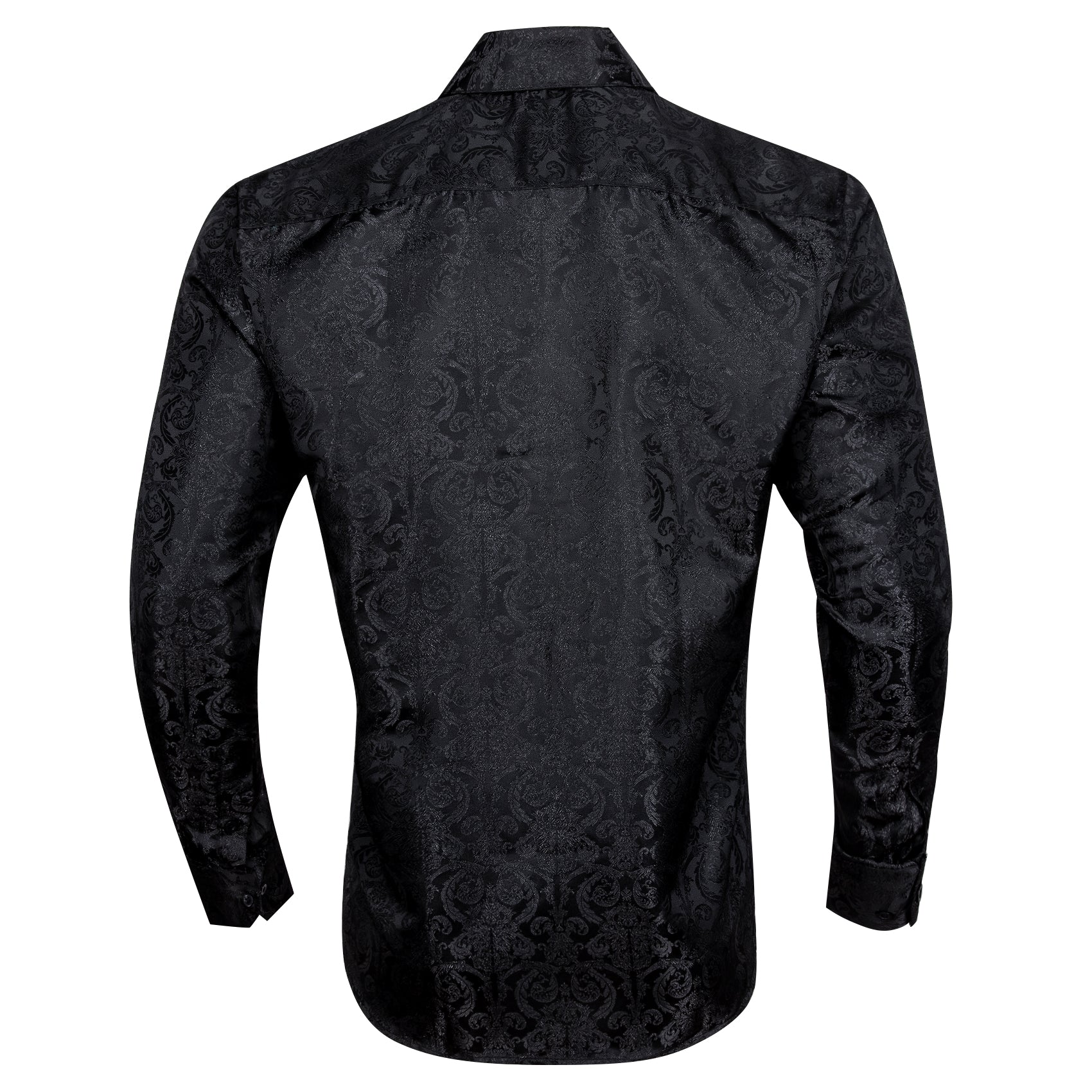 New Black Floral Pattern Silk Men's Long Sleeve Shirt