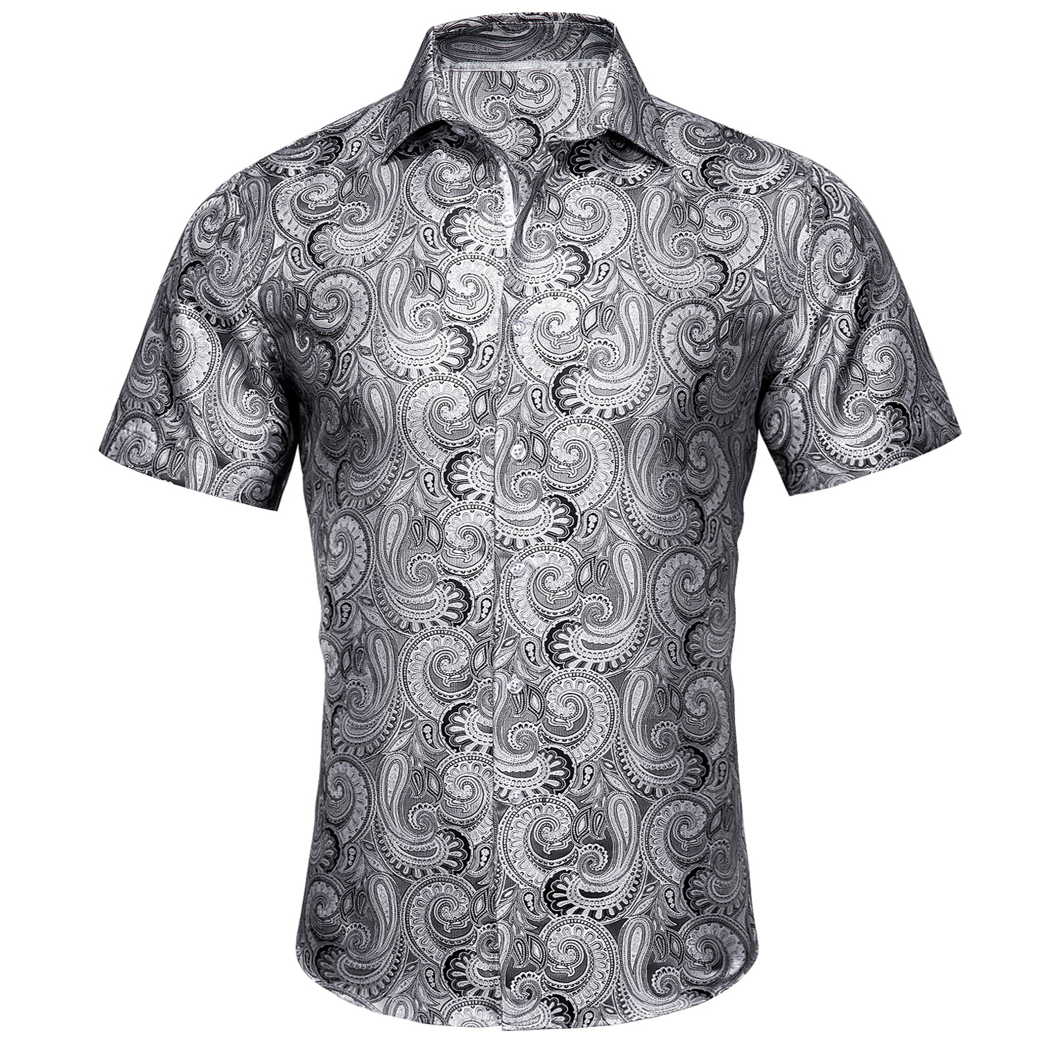 Silver Grey Paisley Silk Men's Short Sleeve Shirt
