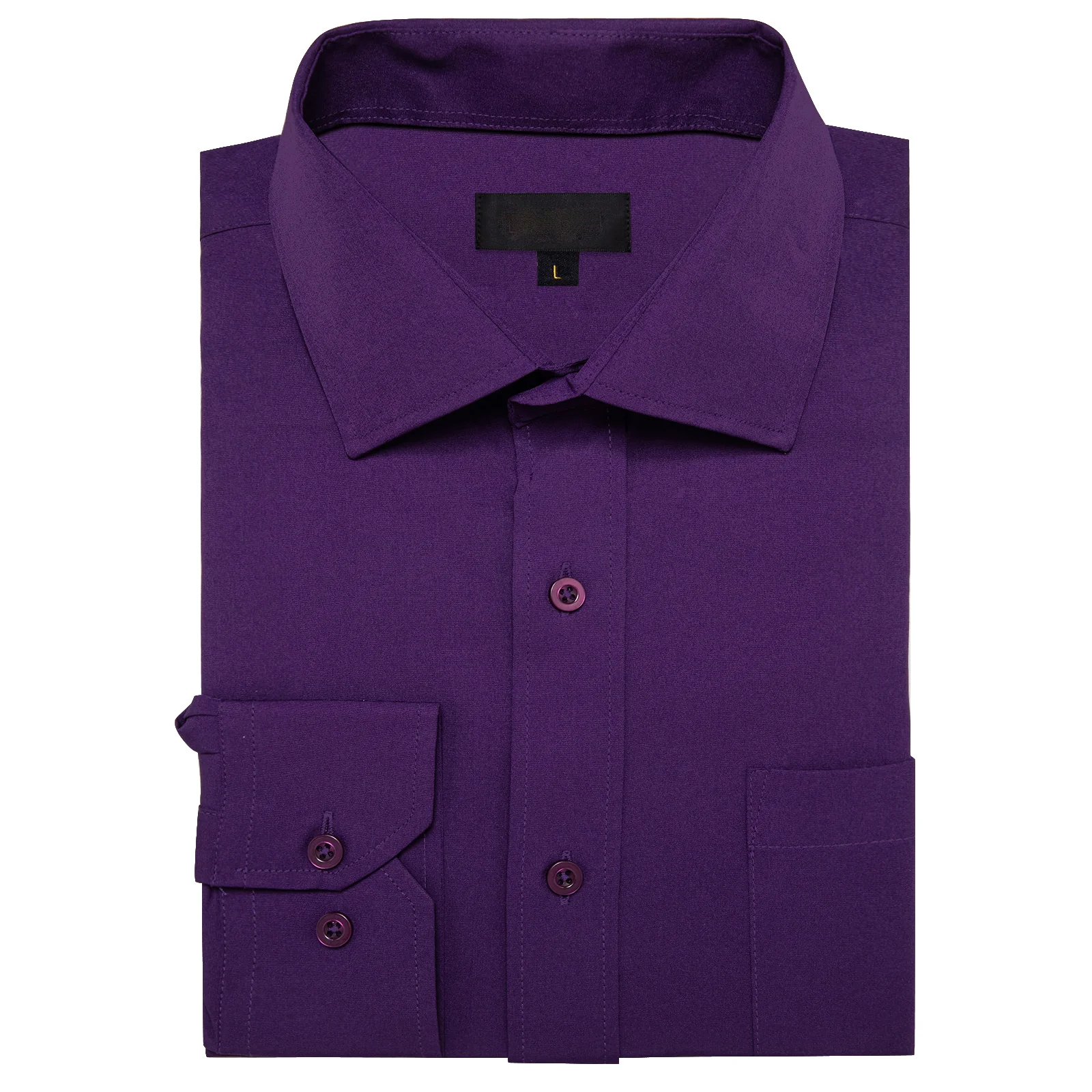 Dark Purple Solid Silk Men's Long Sleeve Business Shirt