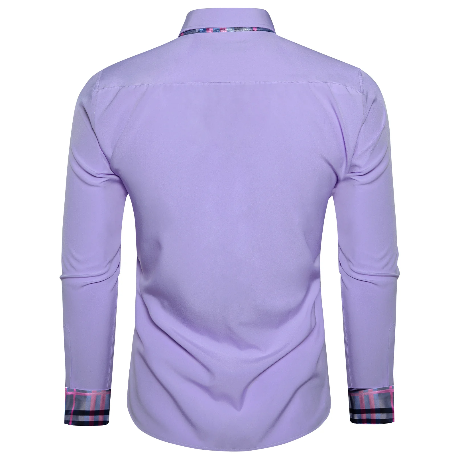 New Splicing Style Purple with Blue Plaid Edge Men's Long Sleeve Shirt