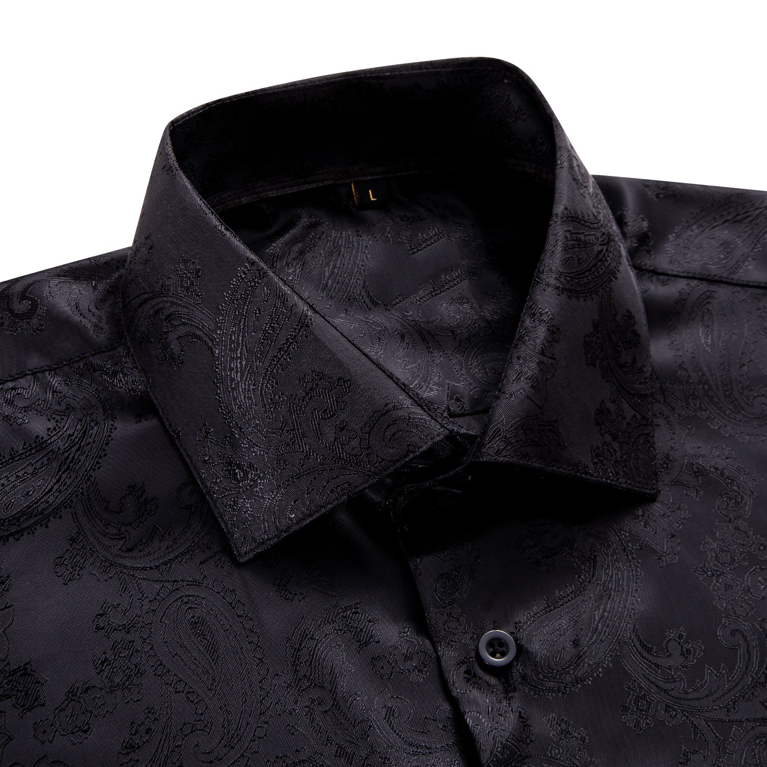 Pure Black Paisley Silk Men's Short Sleeve Shirt