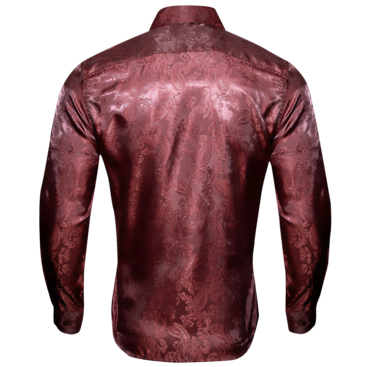 Metallic Red Paisley Pattern Silk Men's Long Sleeve Shirt