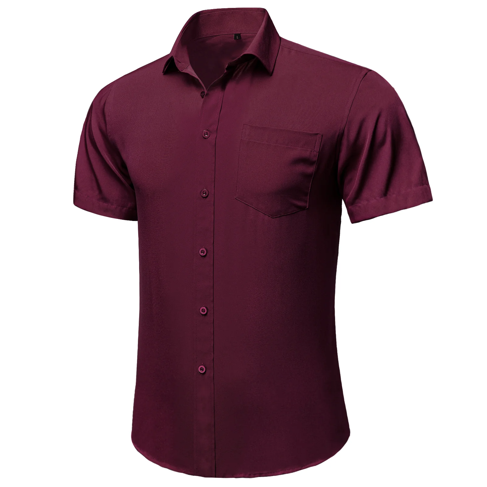 Burgundy Cotton Solid Silk Men's Short Sleeve Shirt