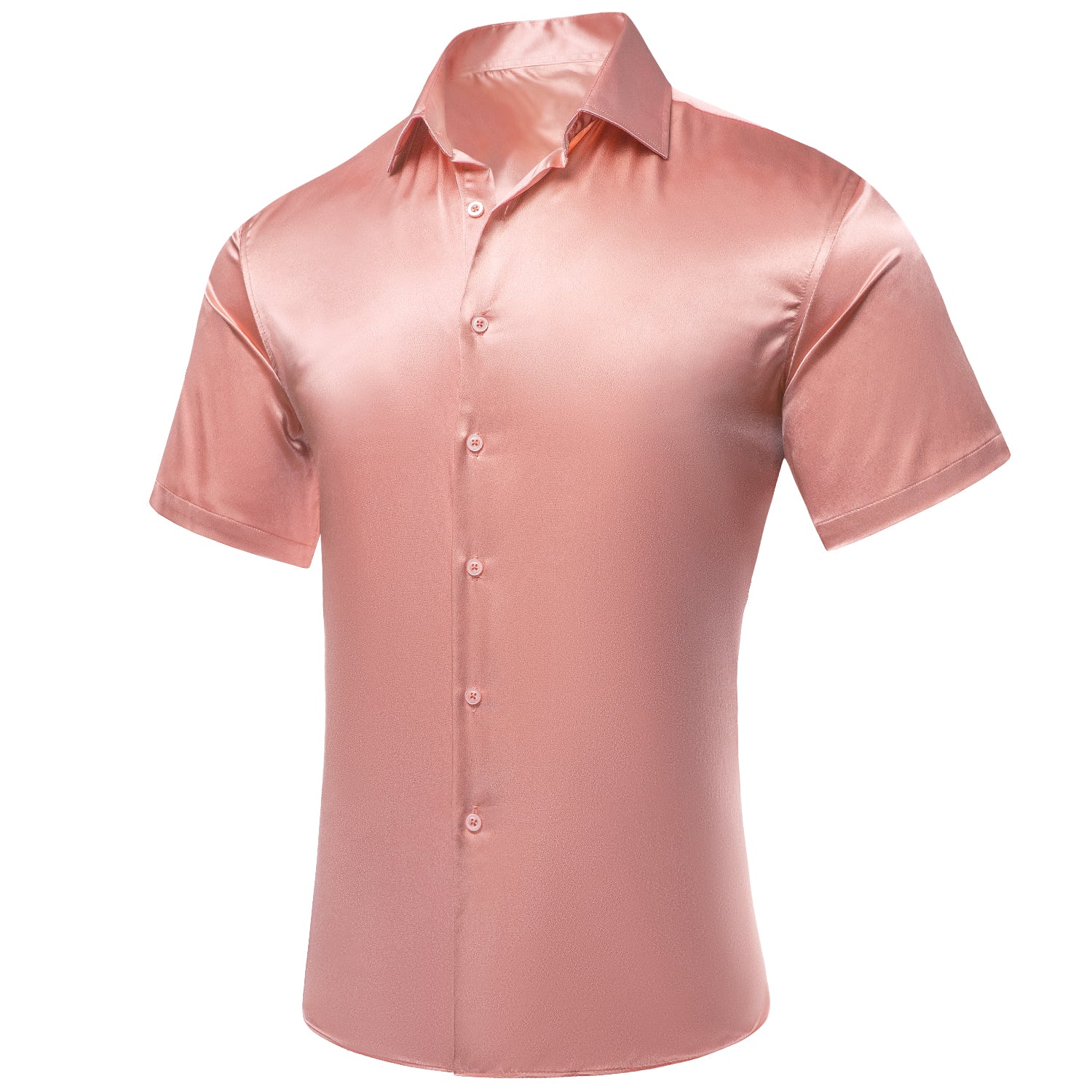 Coral Pink Solid Satin Men's Short Sleeve Shirt