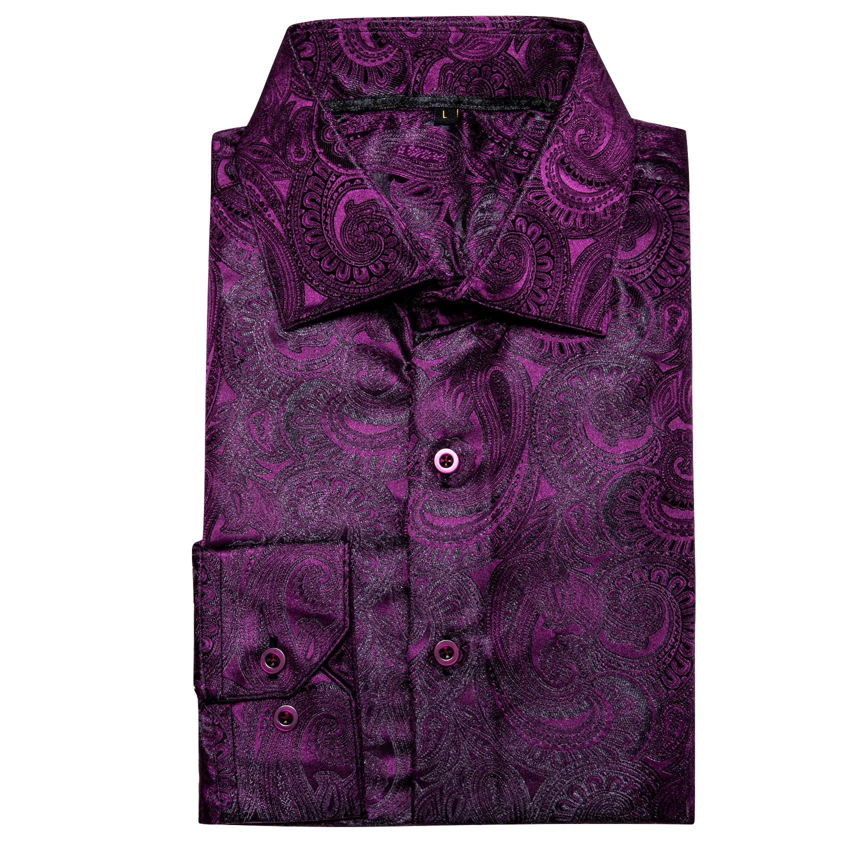 New Purple Luxury Paisley Pattern Silk Men's Long Sleeve Shirt