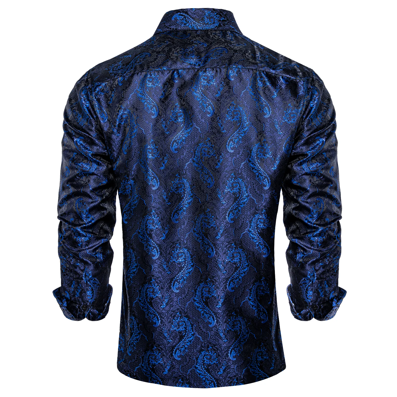 Dark Blue Paisley Silk Men's Long Sleeve Shirt