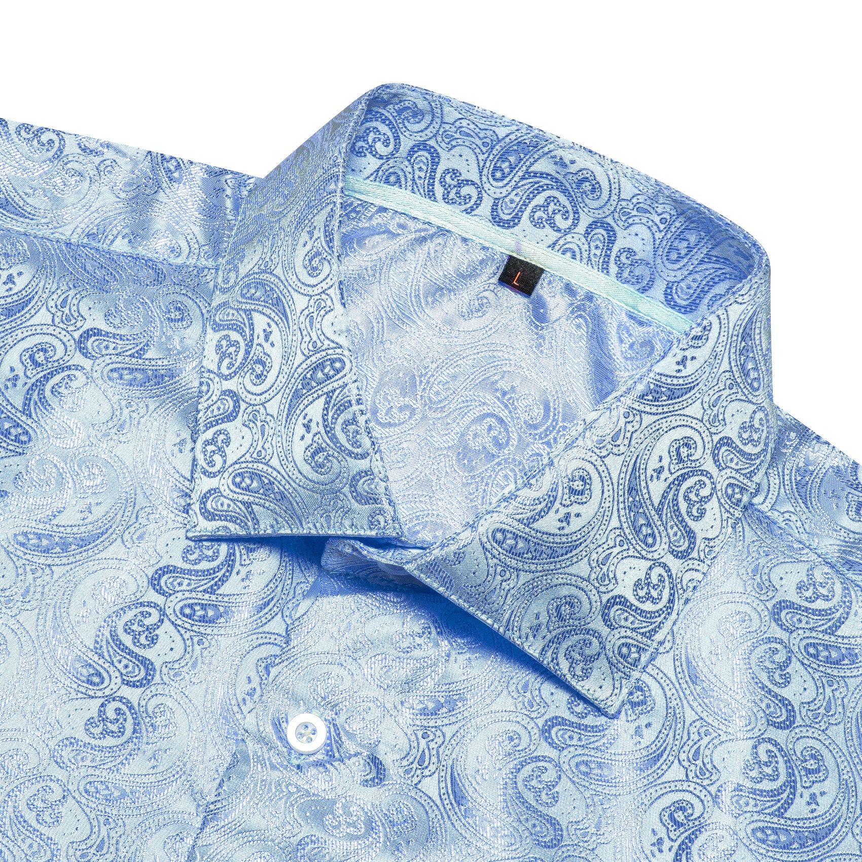 Baby Blue Paisley Pattern Silk Men's Long Sleeve Shirt