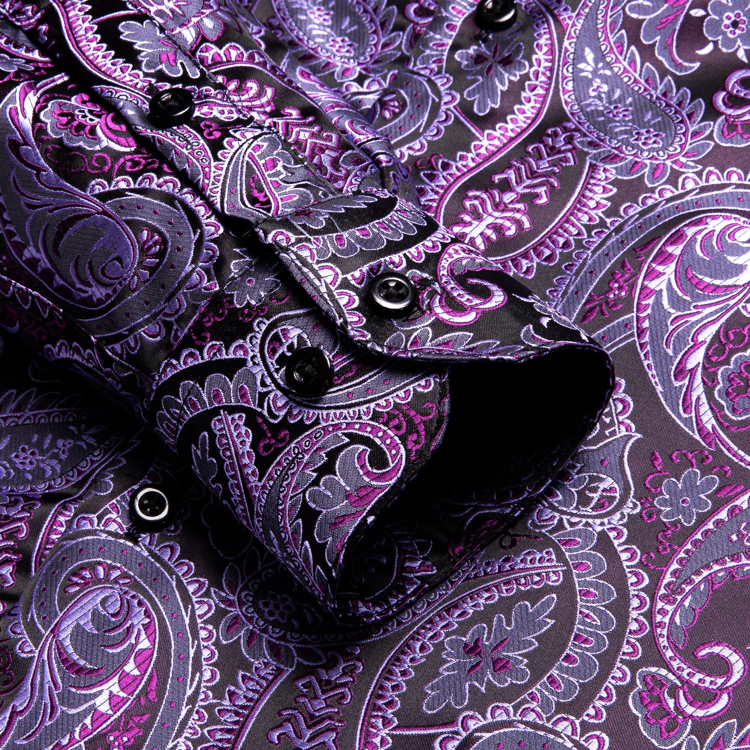 Luxury Purple Paisley Pattern Silk Men's Long Sleeve Shirt