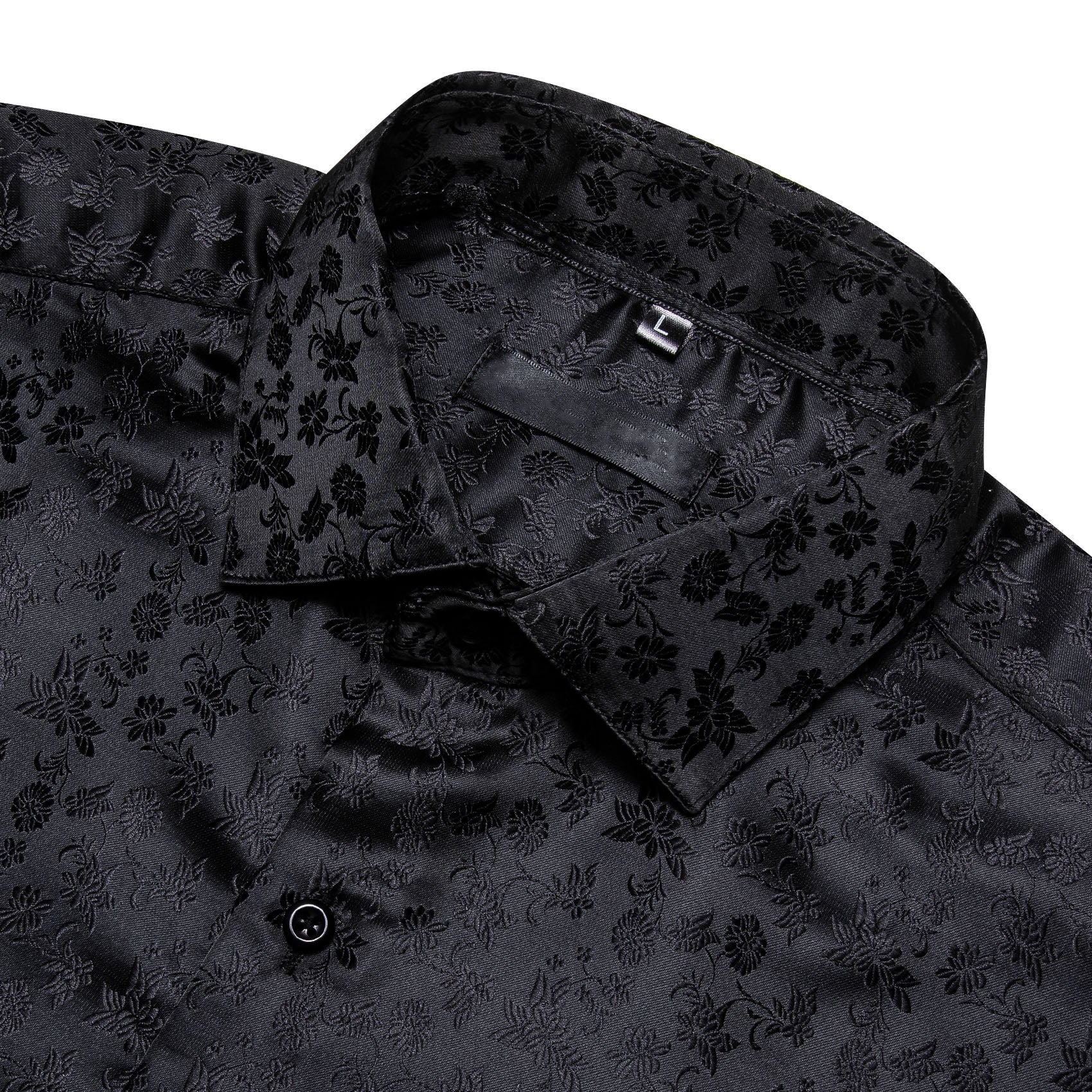 Black Floral Silk Men's Long Sleeve Shirt