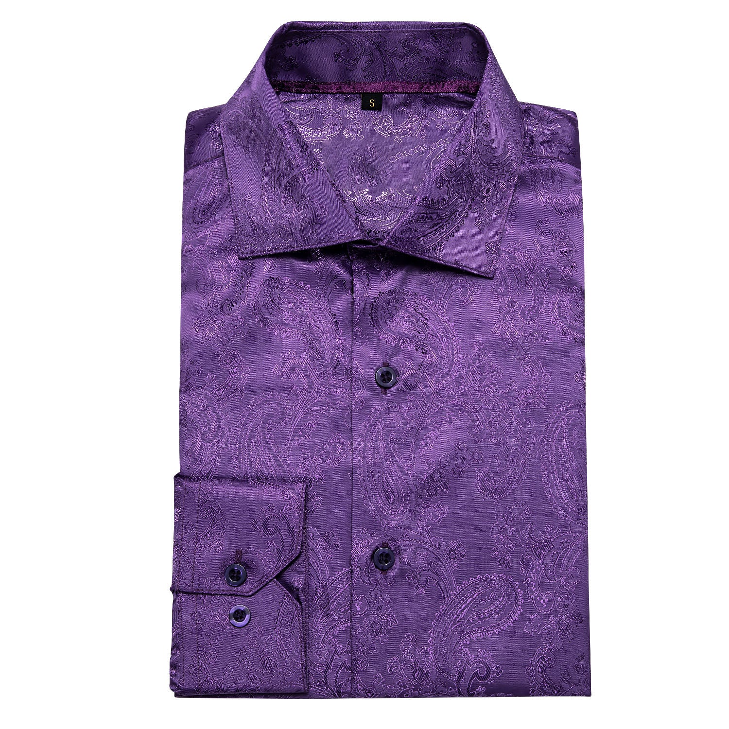 Lavender Purple Paisley Pattern Silk Men's Long Sleeve Shirt