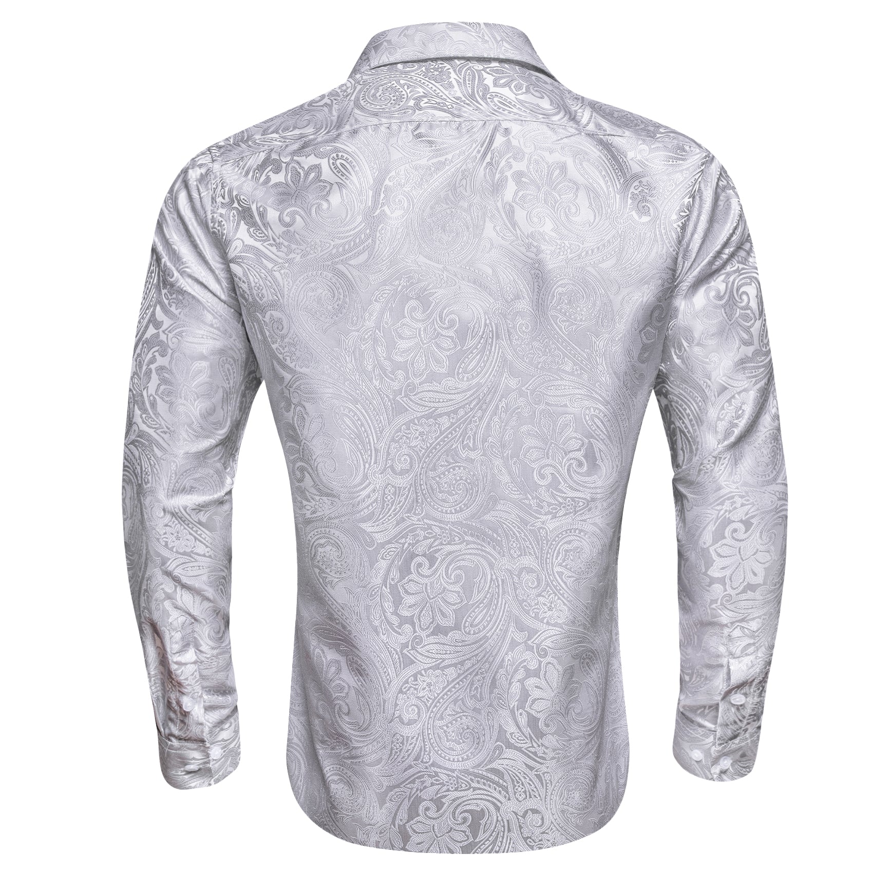 Classic Silver Paisley Silk Men's Long Sleeve Shirt
