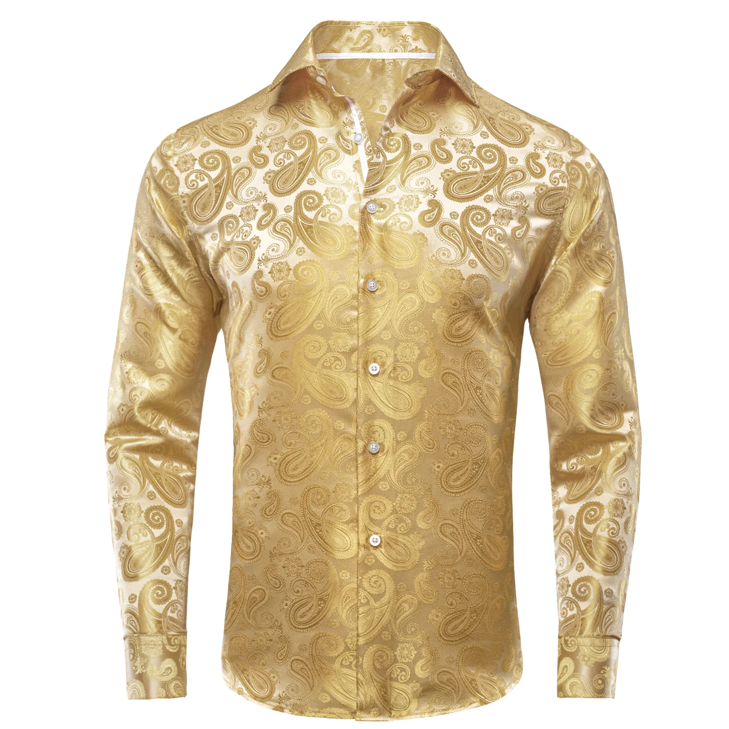 New Yellow Paisley Silk Men's Long Sleeve Shirt
