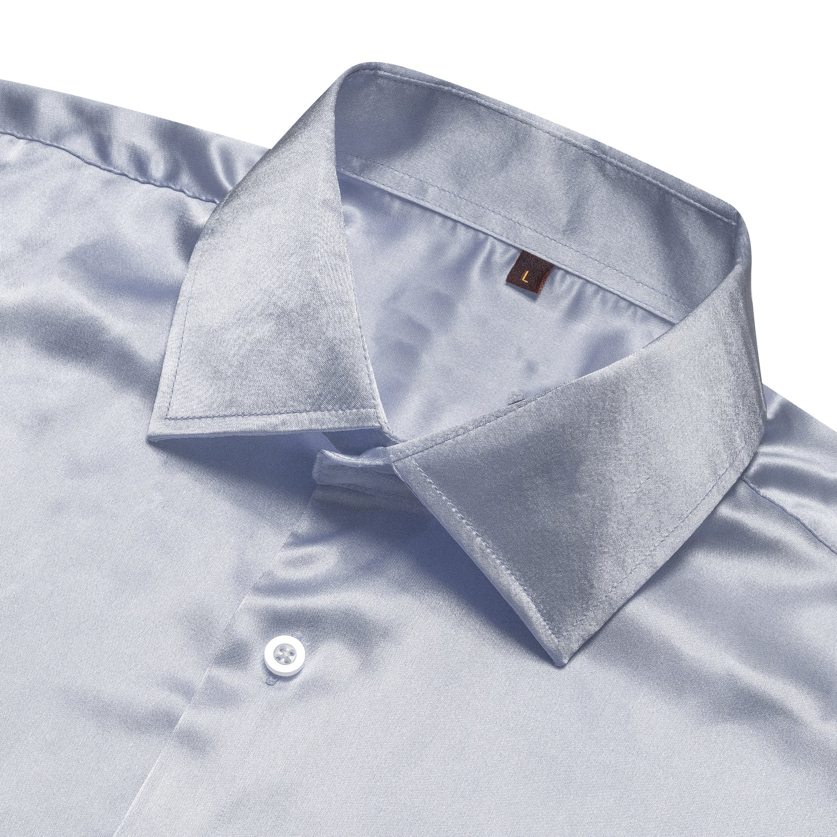 Silver Grey Solid Silk Men's Long Sleeve Shirt