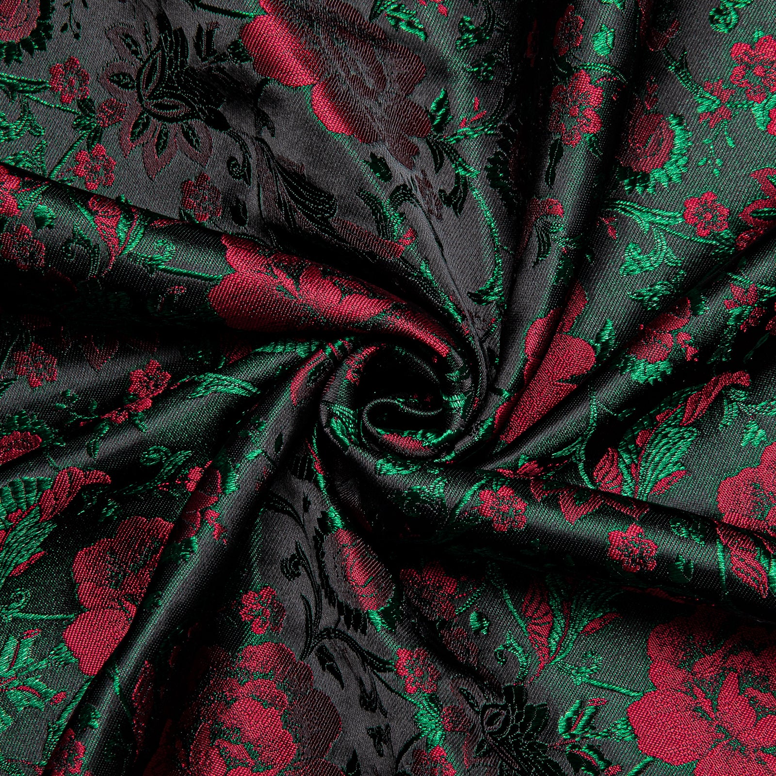 Dark Green Red Floral Pattern Silk Men's Long Sleeve Shirt