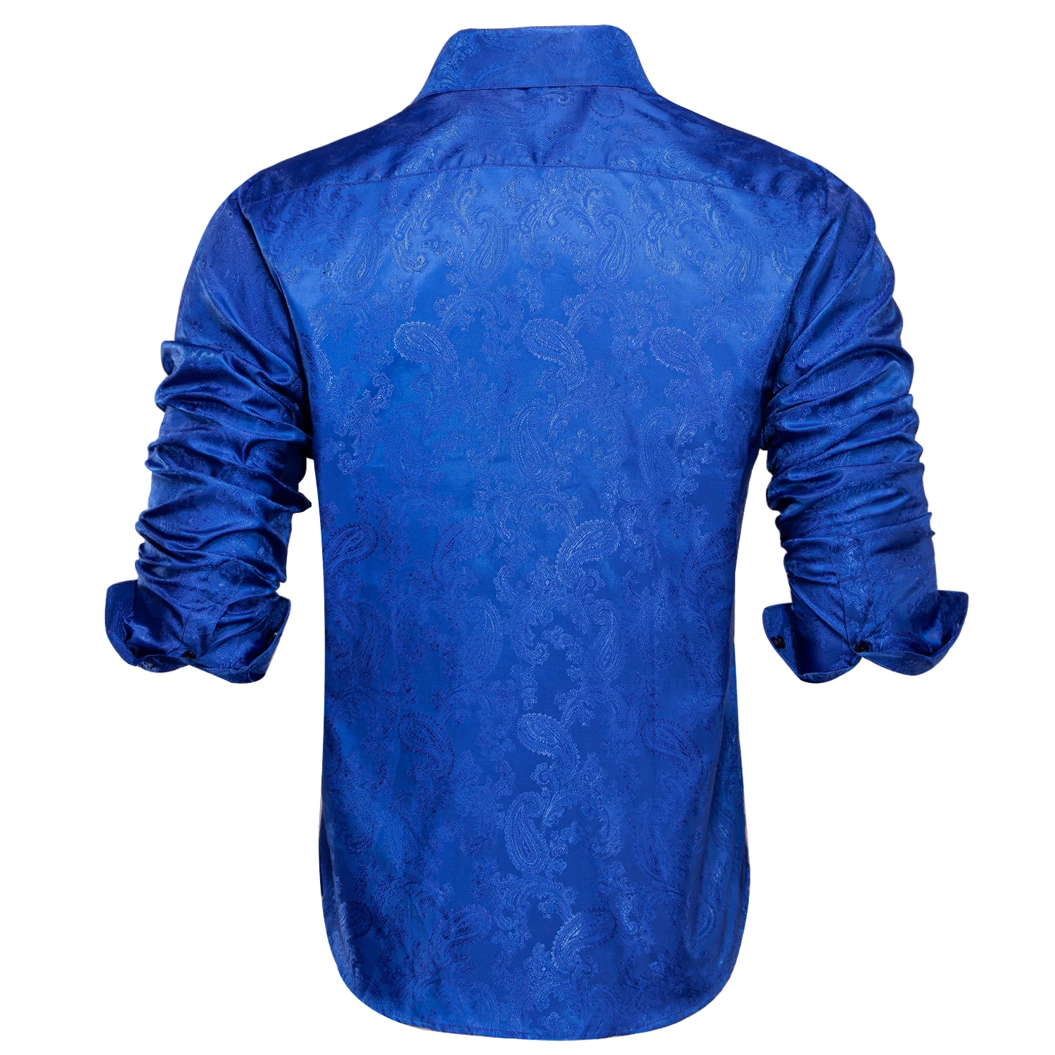 New Royal Blue Paisley Silk Men's Long Sleeve Shirt