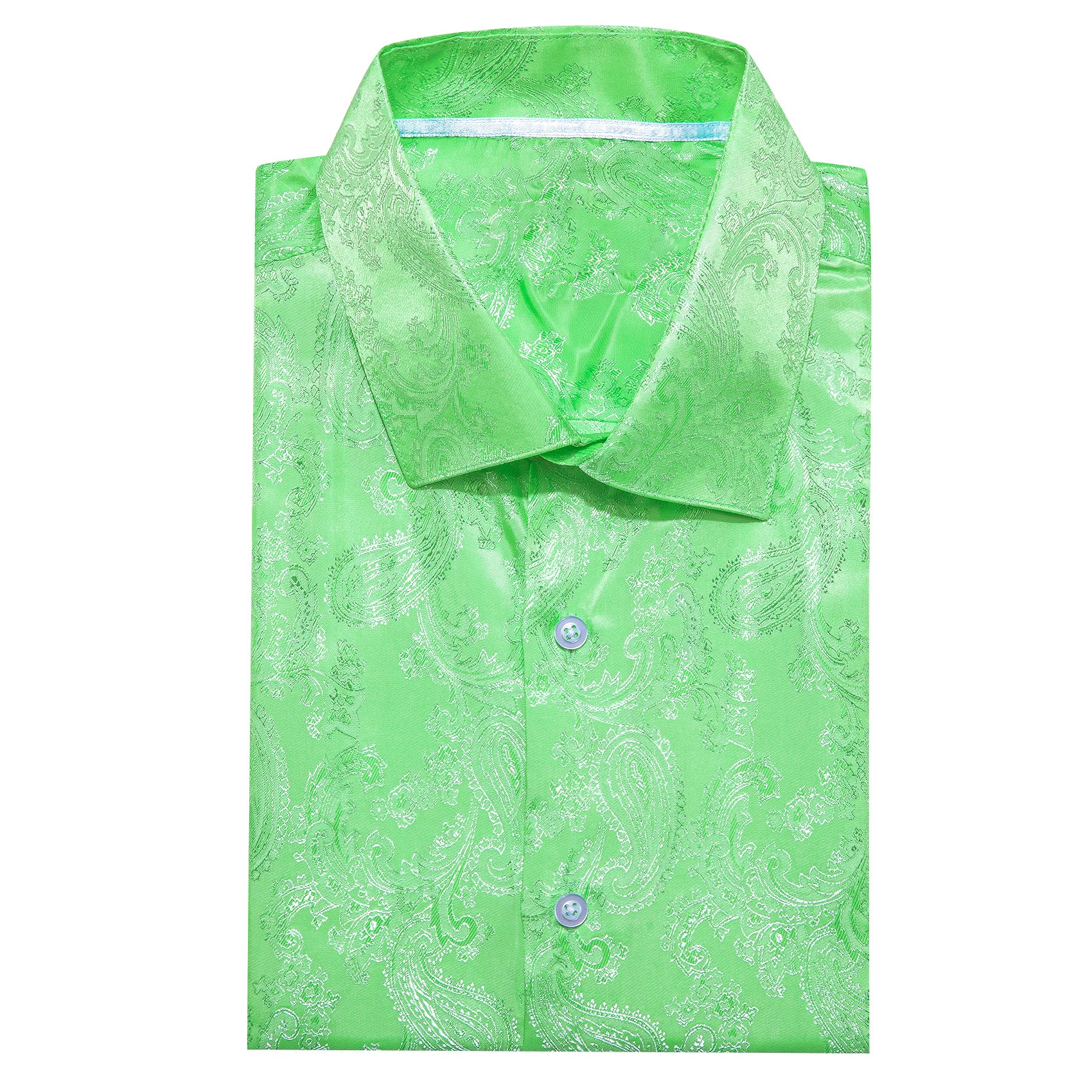 Light Green Paisley Style Casual Silk Men's Long Sleeve Button Shirt