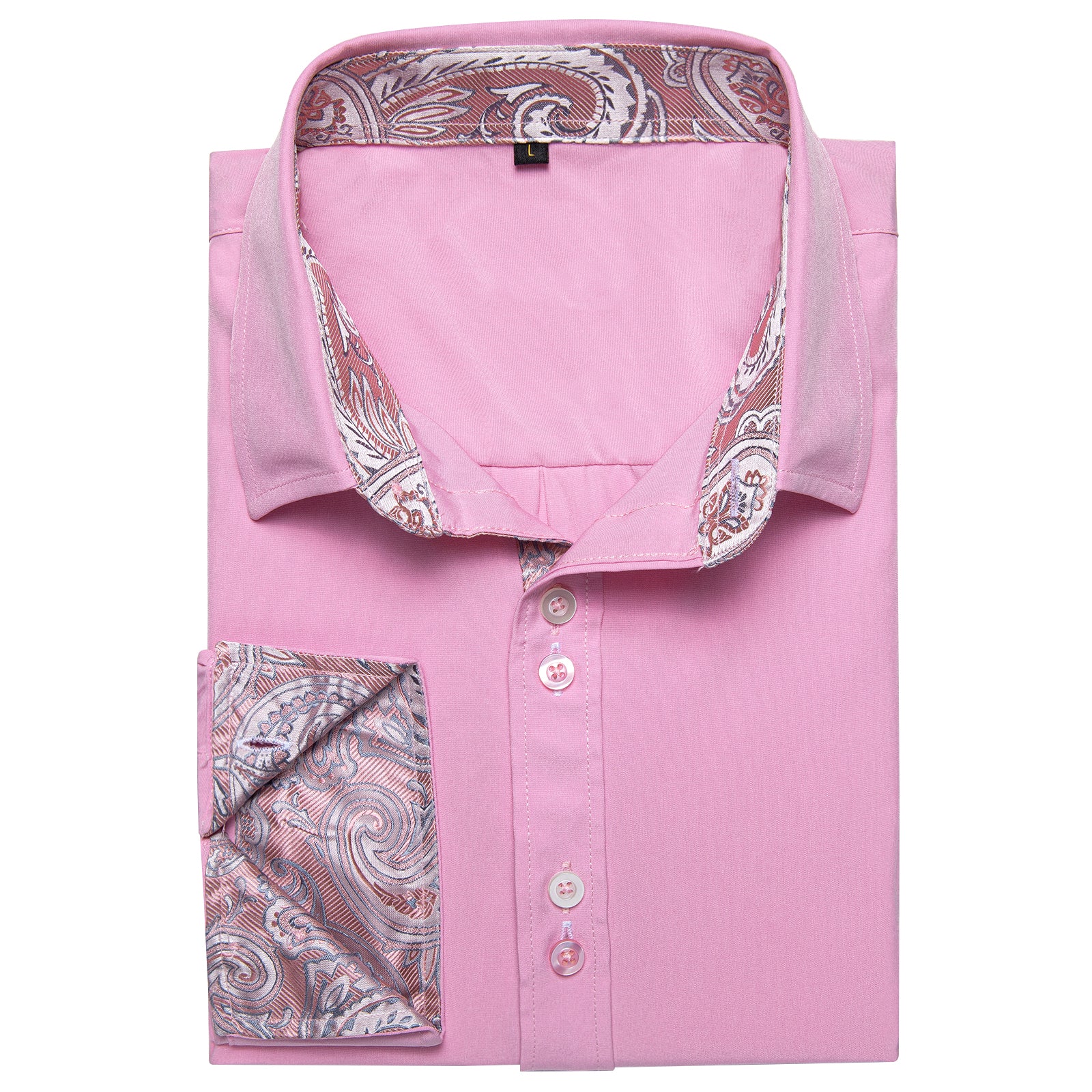 New Splicing Style Pink with Pink Paisley Edge Men's Long Sleeve Shirt