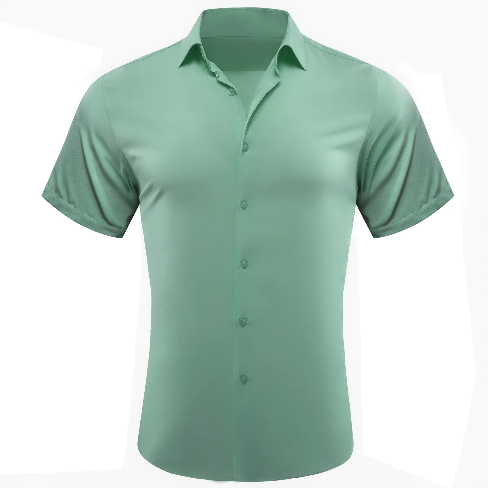 Mint Green Solid Silk Men's Short Sleeve Shirt