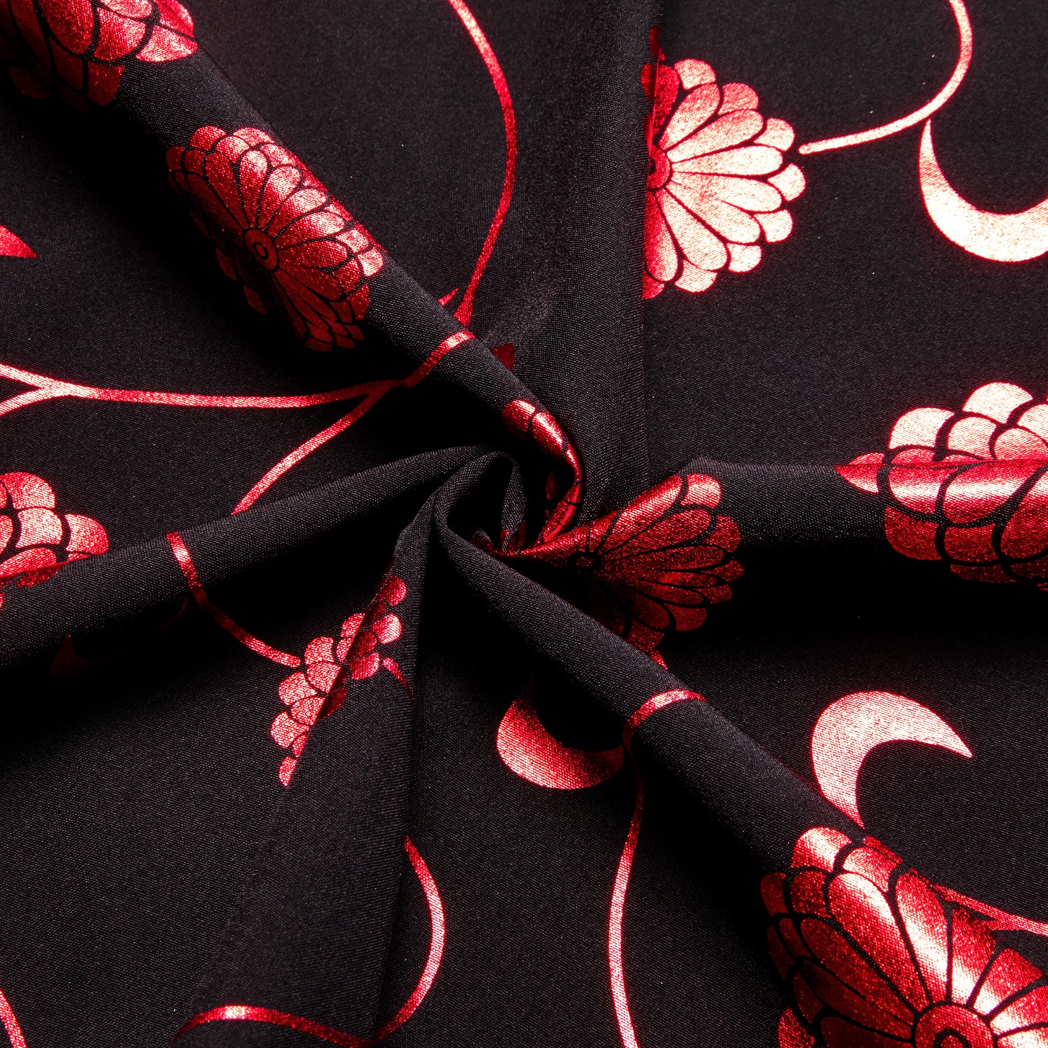 New Black Shirt with Red Chrysanthemum Floral Silk Men's Short Sleeve Shirt