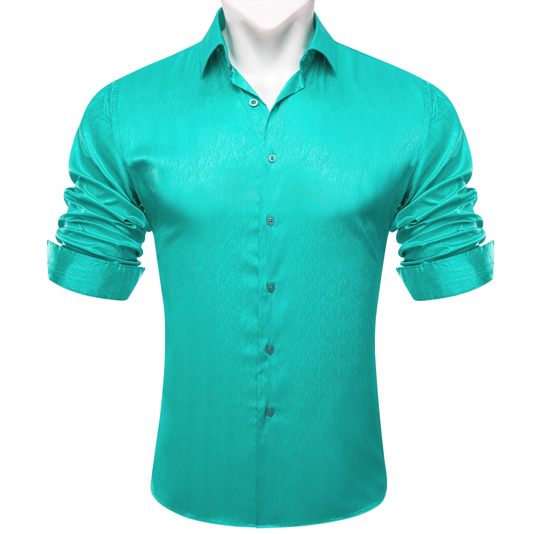 Aqua Green Novelty Silk Men's Long Sleeve Shirt