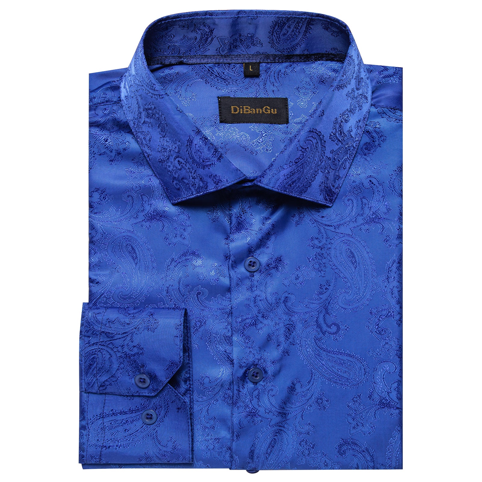 Klein Blue Paisley Style Silk Men's Long Sleeve Shirt