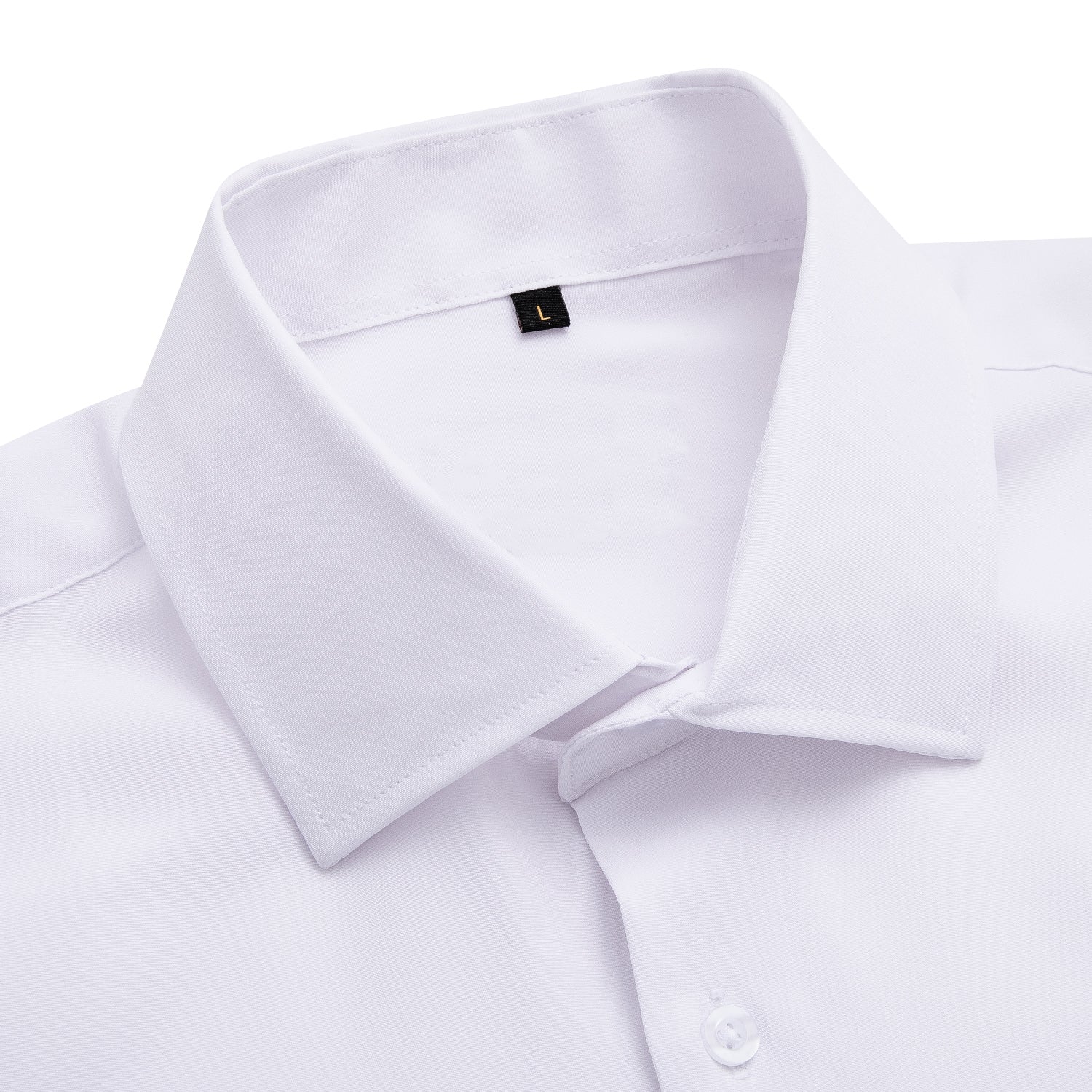 Pure White Solid Cotton Stretchy Fabric Men's Long Sleeve Shirt