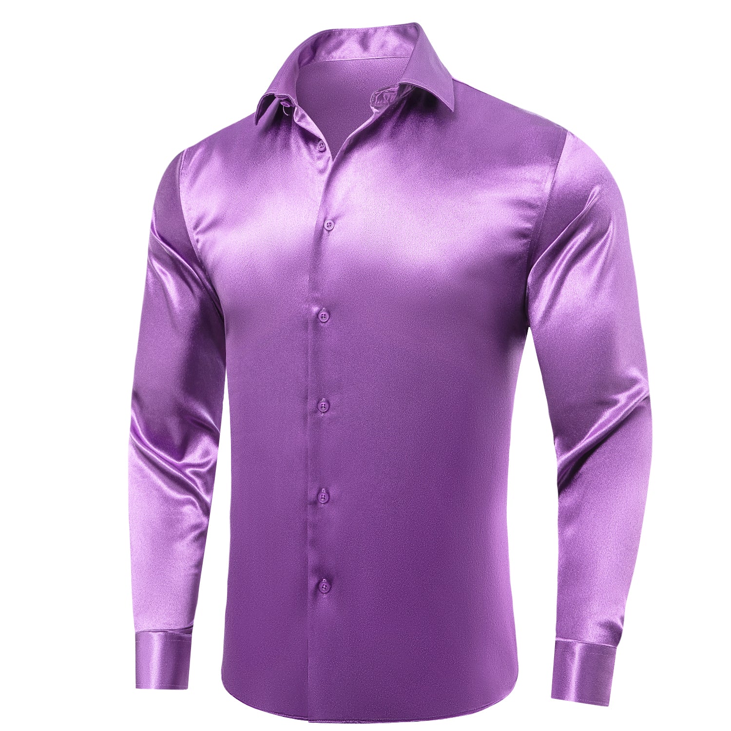 Dark Purple Solid Satin Men's Long Sleeve Shirt