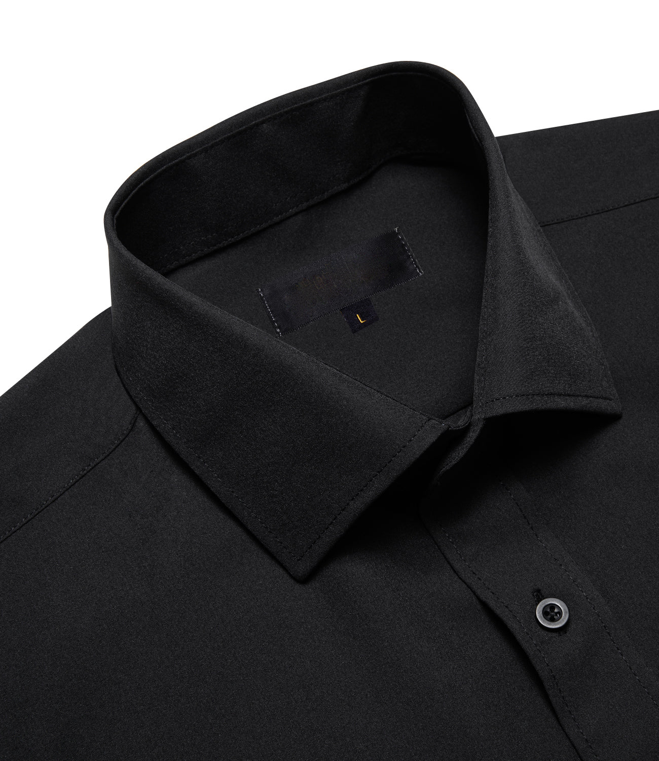 Black Solid Silk Men's Long Sleeve Business Shirt