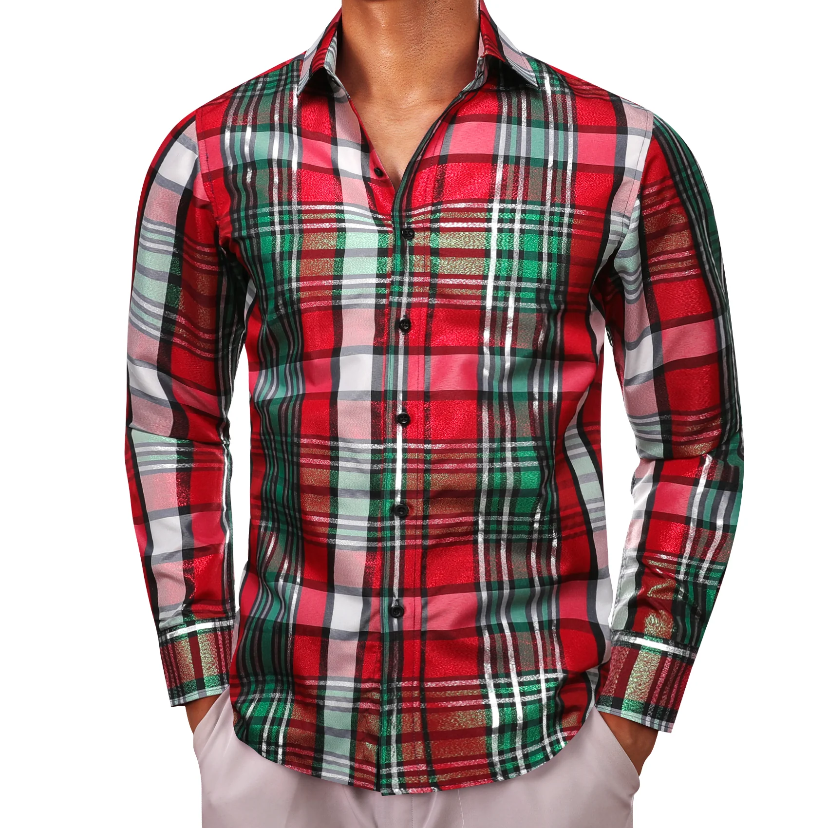 Red England Plaid Men's Long Sleeve Shirt