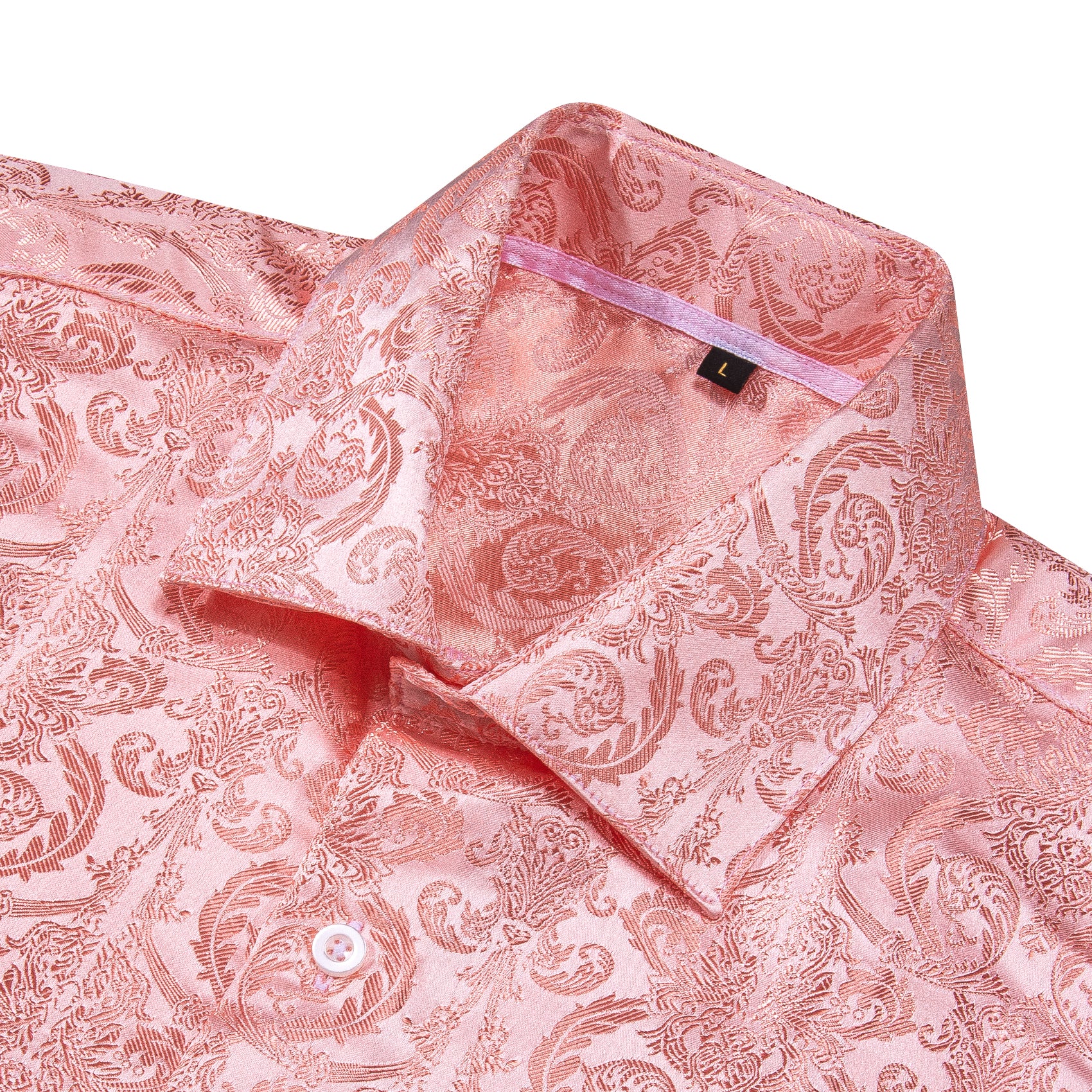 New Pink Floral Pattern Silk Men's Long Sleeve Shirt