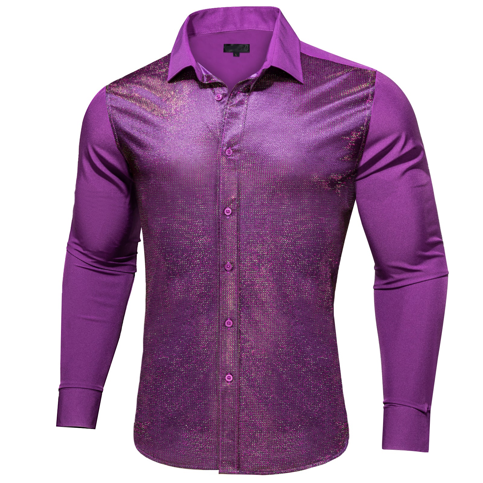 Grape Purple Solid Silk Men's Long Sleeve Shirt