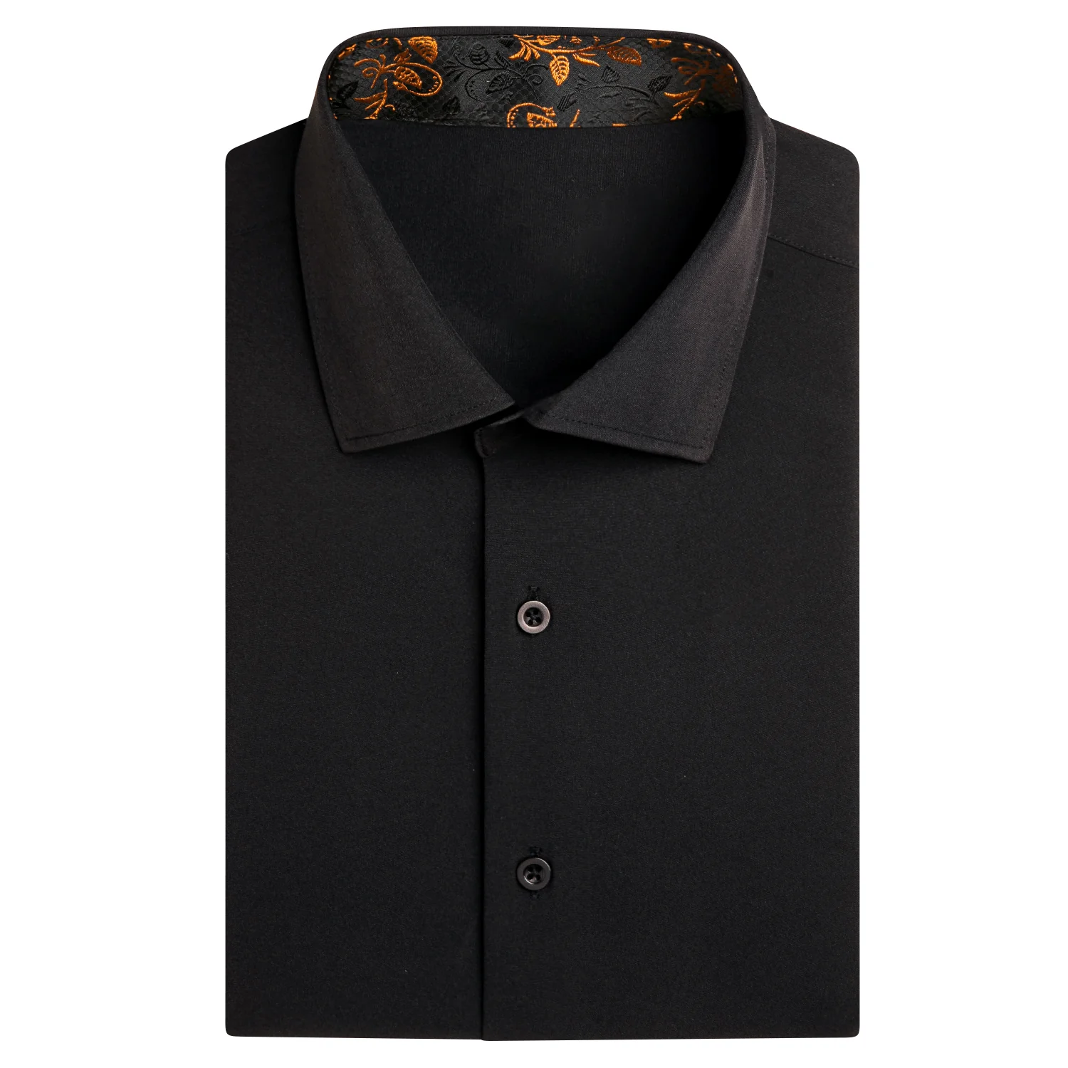 Splicing Style Black with Gold Yellow Floral Leaf Silk Men's Short Sleeve Shirt