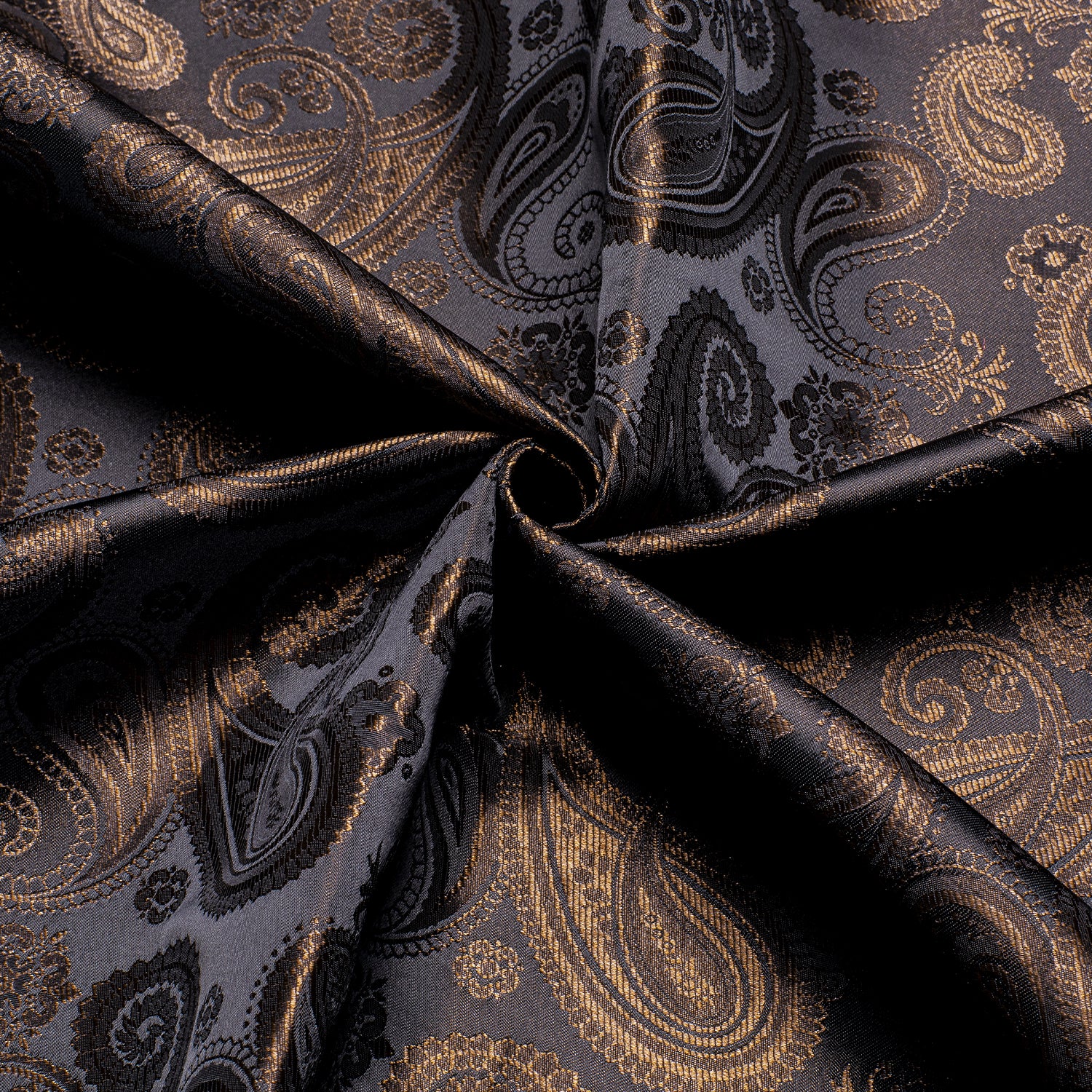 Classic Black Brown Paisley Silk Men's Long Sleeve Shirt
