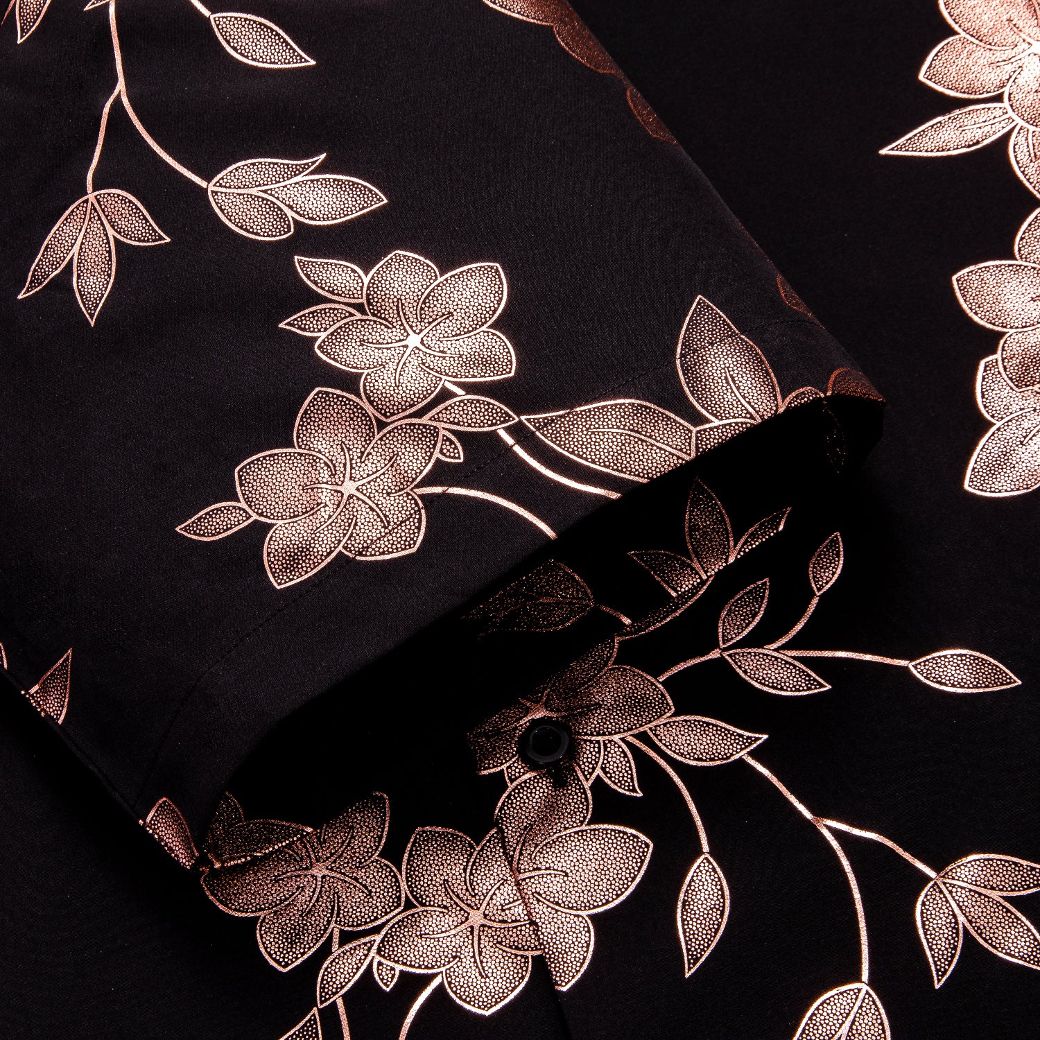 New Black Shirt with Pink Floral Silk Men's Short Sleeve Shirt