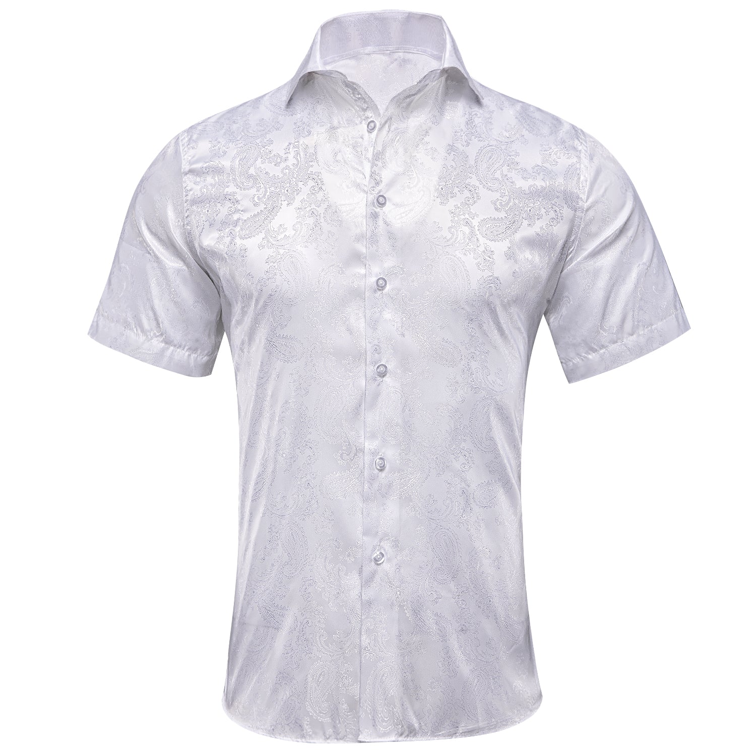 New Pure White Paisley Silk Men's Short Sleeve Shirt