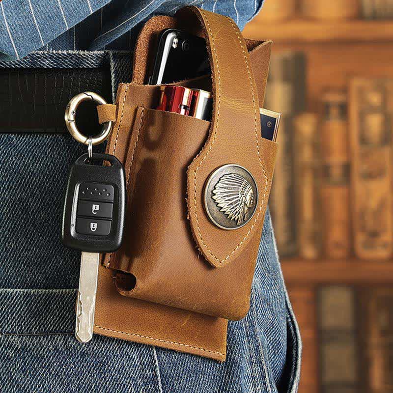 Retro Leather Phone Holster for Men Universal Case Waist Bag EDC