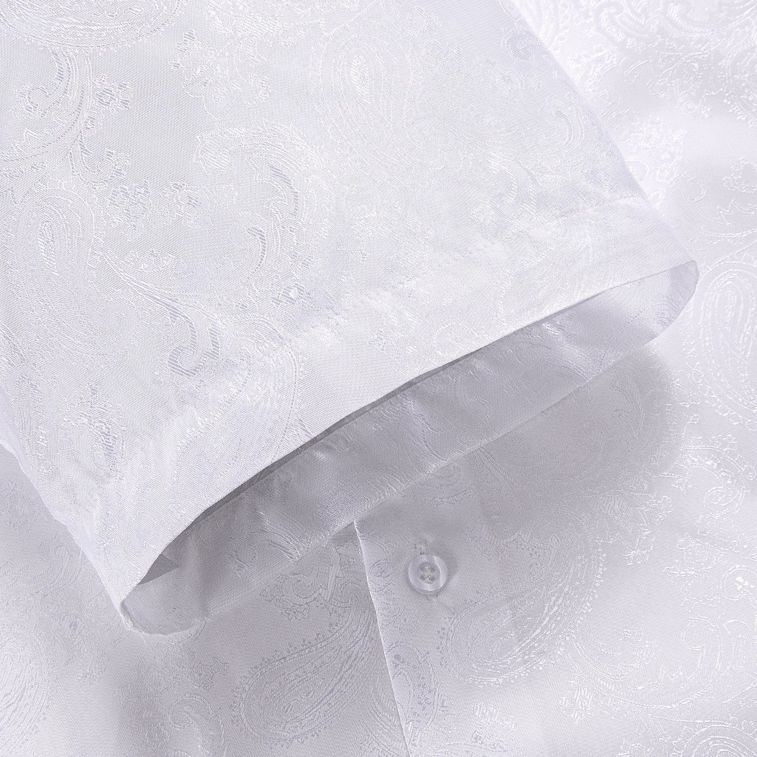 New Pure White Paisley Silk Men's Short Sleeve Shirt