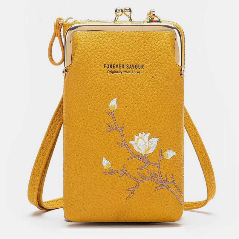 Multi-Slot Elegant Floral Embroidery Crossbody PhoneBag