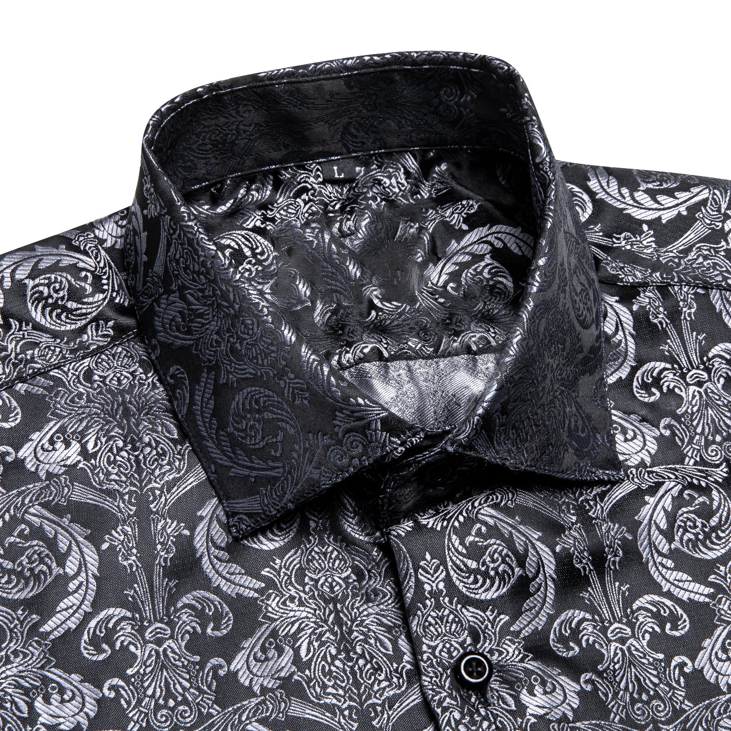 New Silver Black Floral Silk Men's Short Sleeve Shirt